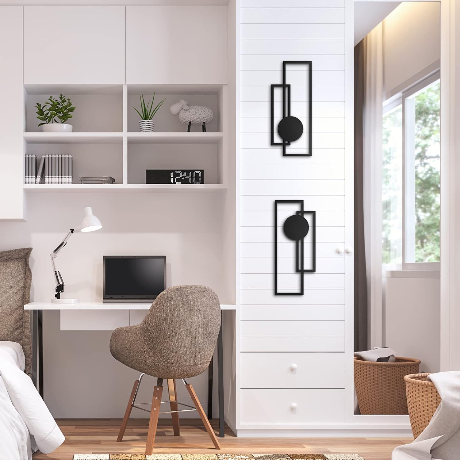 Peryiter 2 Pcs Small Metal Abstract Wall Art, 15.7 Metal Minimalist Wall Decor Single Line Art Vertical Hanging Sculptures Geometric Modern Hanging for Living Room Bathroom(Rectangular)