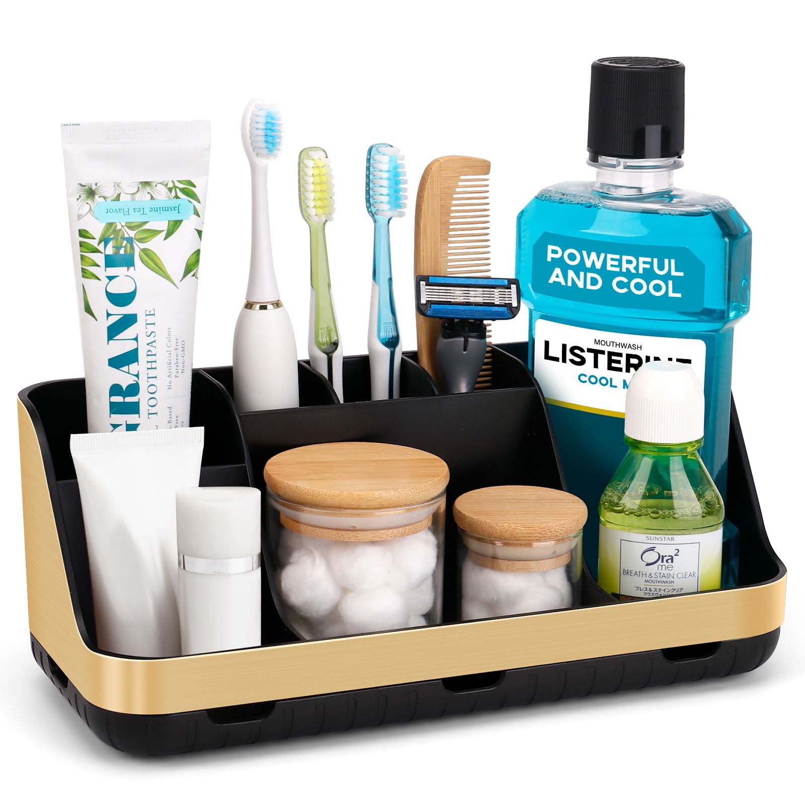 GFWARE Bathroom Organizers and Storage - Detachable 7 Slots Kids Electric Toothbrush and Toothpaste Holde Drainage for Bathroom Accessories Organization Counter Vanity Storage