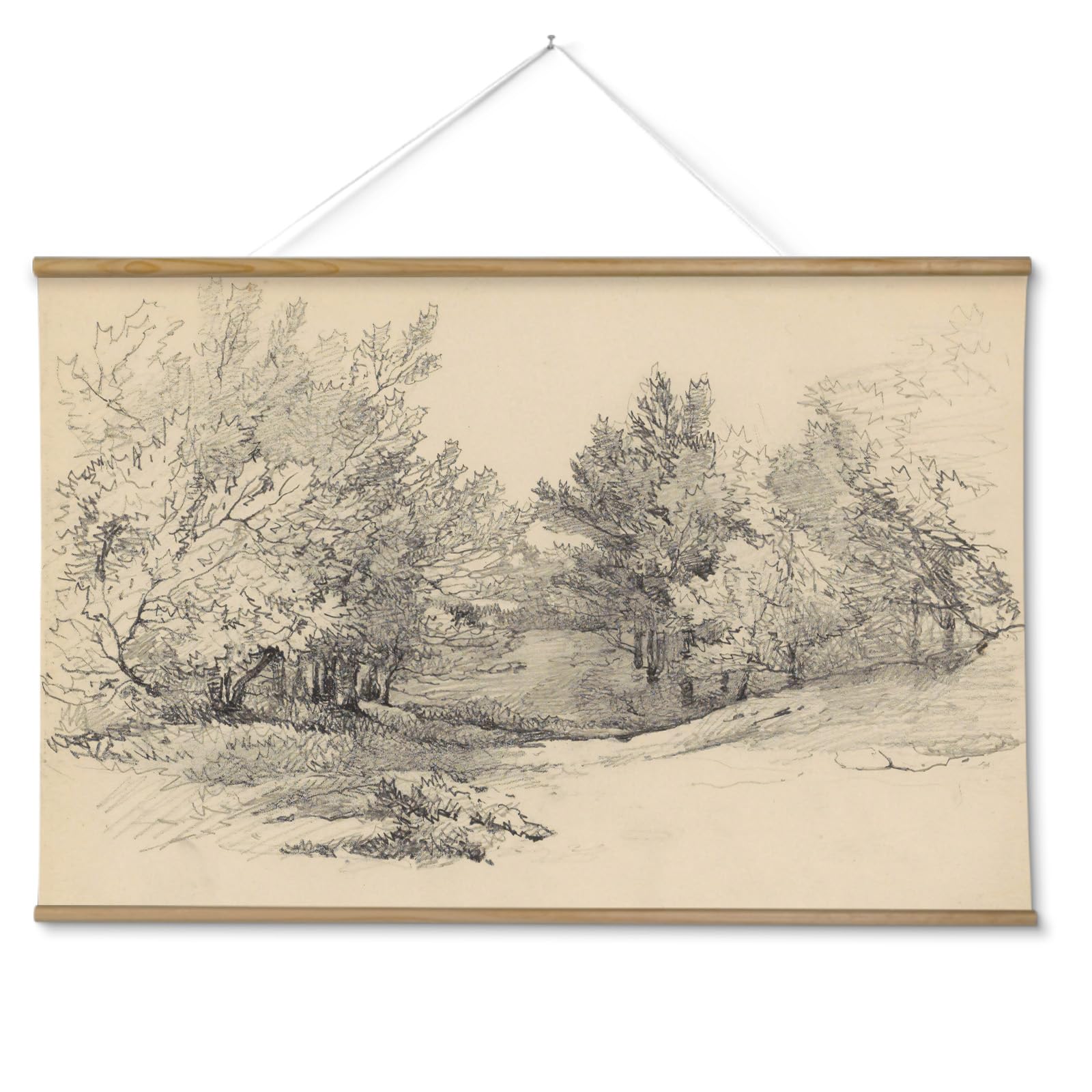 ARPEOTCY Extra Large Vintage Framed Wall Art, 36x54 Inch Farmhouse Retro Meadow Landscape Hanging Framed Canvas Wall Art, Large Rustic Home Decor for Living Room Office Bedroom Above of Bed