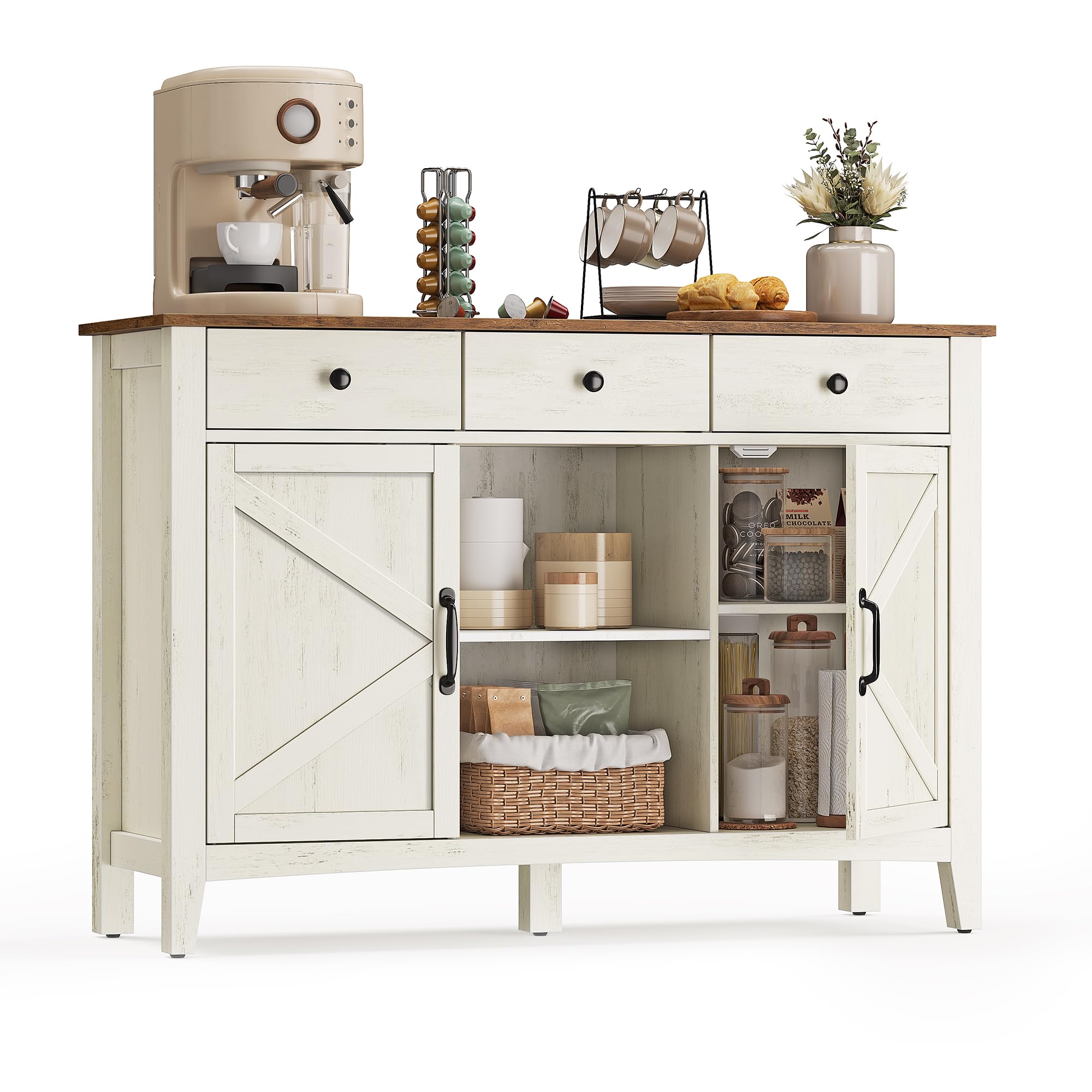 VASAGLE LIRY Collection - Storage Cabinet, Buffet Cabinet, Sideboard, Credenza, with Adjustable Shelves, for Living Room, Entryway, Rustic White and Honey Brown ULSC381W01