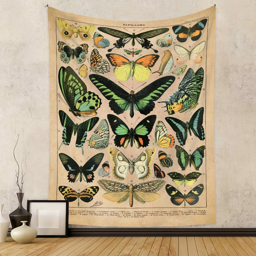 Vintage Flowers Tapestry 48”x36”, Long Vertical Wall Hanging Reference Illustrative Botanical Tapestries for Bedroom Aesthetic Floral Tapistry Botanical Plants Tapestry Wall Hanging Cute Bedroom Decor