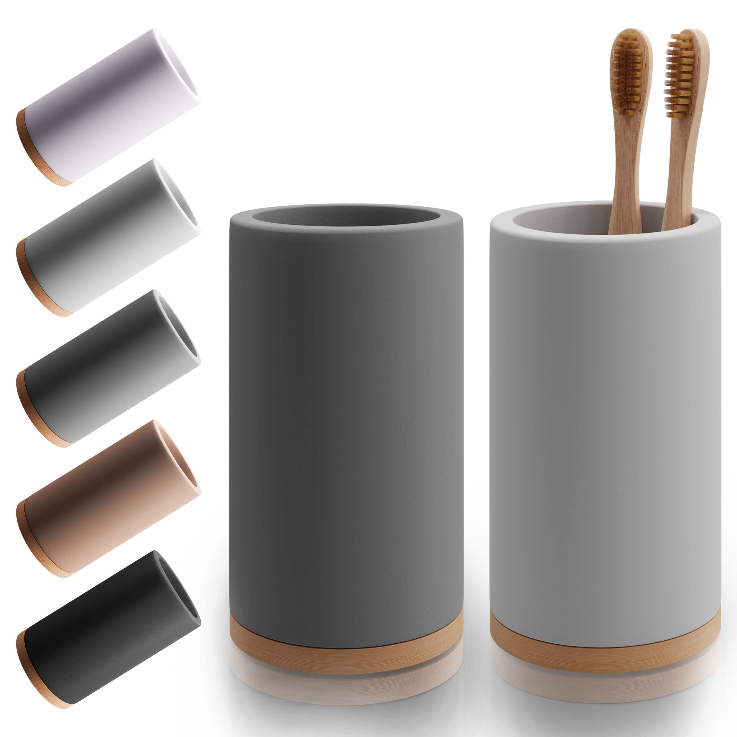 Matani Bamboo Toothbrush Holder Diatomite Tooth Brush Organizer - Storage Stand for Small Bathroom & Counter - Removable Base & Drain Holes, Water-Absorbent & Quick-Drying (Off White)