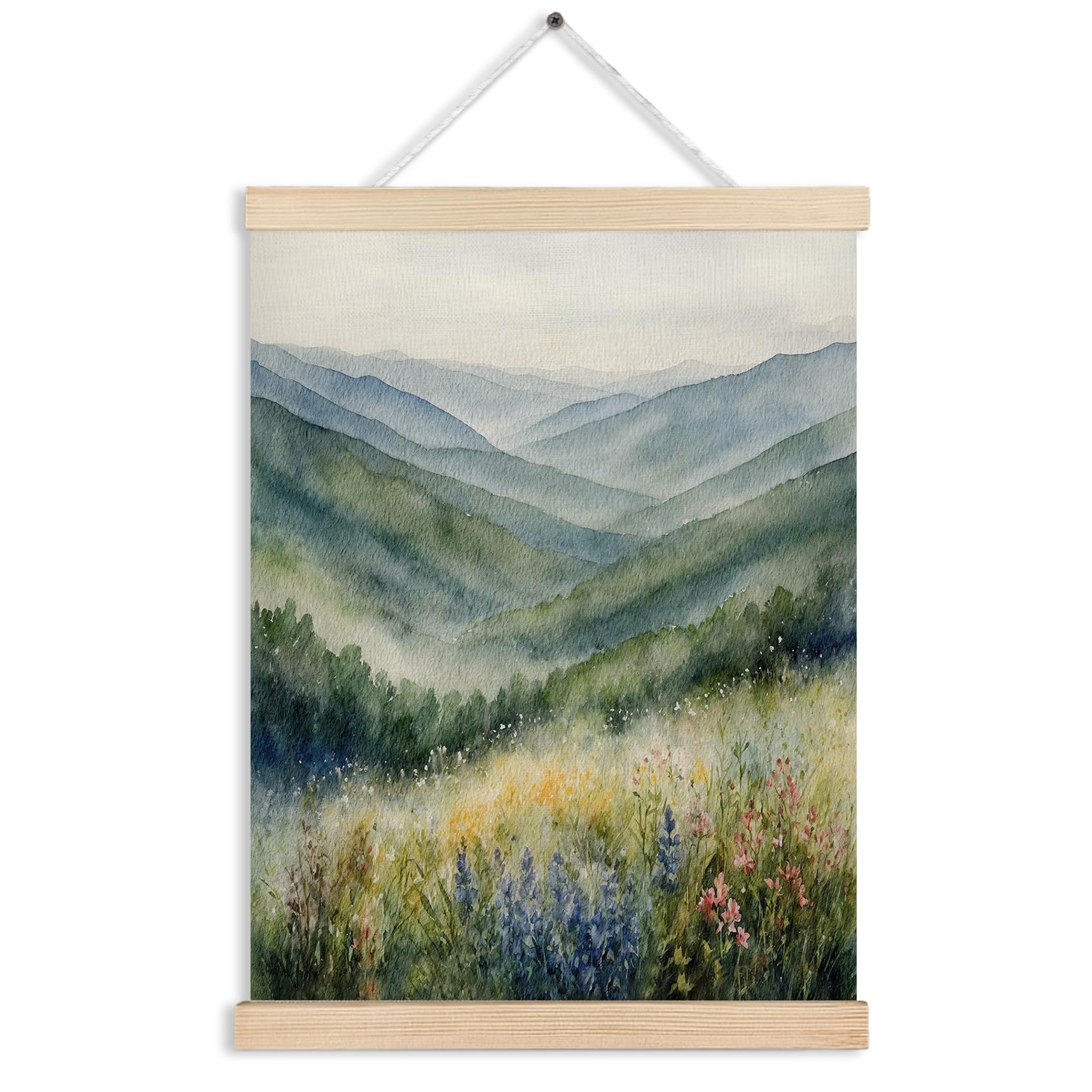 FITIE Abstract Wildflower Green Mountain Scenic Canvas Wall Art Poster, Nature Room Decor, Green Nature Forest Mountain Landscape Wall Decor Prints for Home Bedroom Living Room, 12x16 Inches