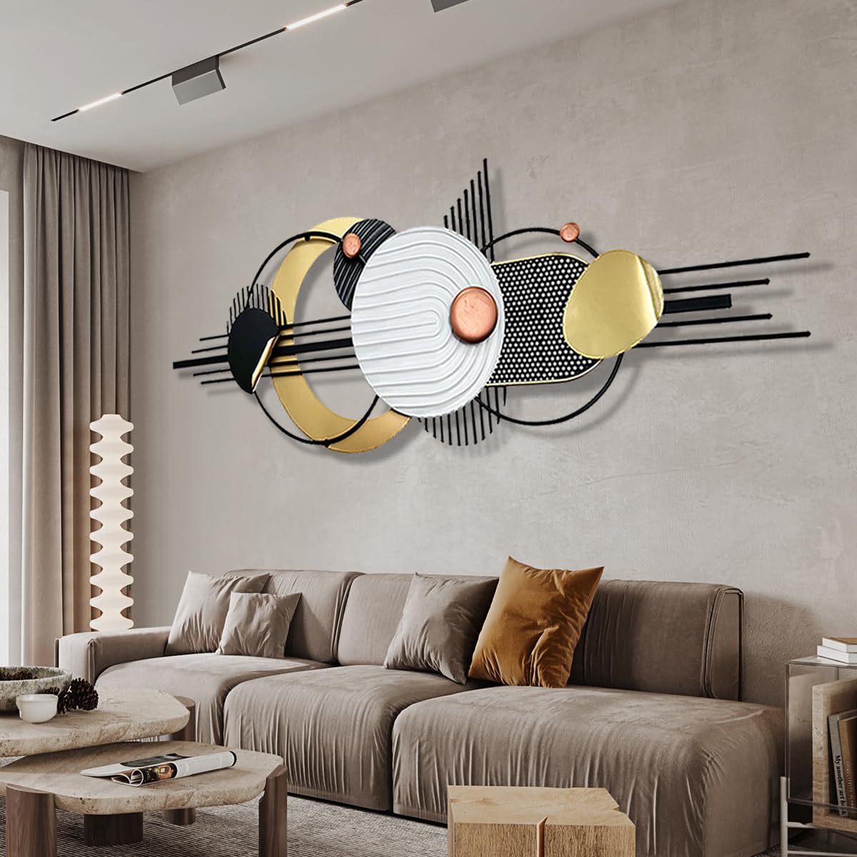 Wall Art Decor Wall Art Framed Minimalist Abstract Geometric Wall Sculptures Decoration Large Size 59 × 20 Inch Wall Decor Aesthetic Bathroom Bedroom Living Room Kitchen Home Office Wall Hanging
