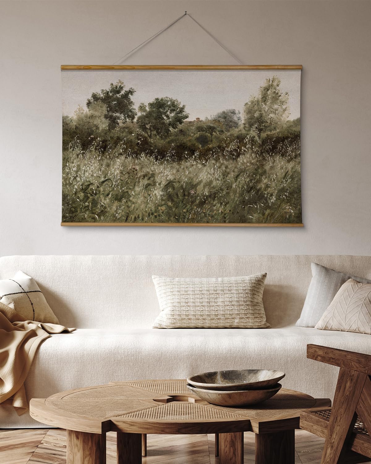 ARPEOTCY Extra Large Vintage Framed Wall Art, 36x54 Inch Farmhouse Retro Meadow Landscape Hanging Framed Canvas Wall Art, Large Rustic Home Decor for Living Room Office Bedroom Above of Bed