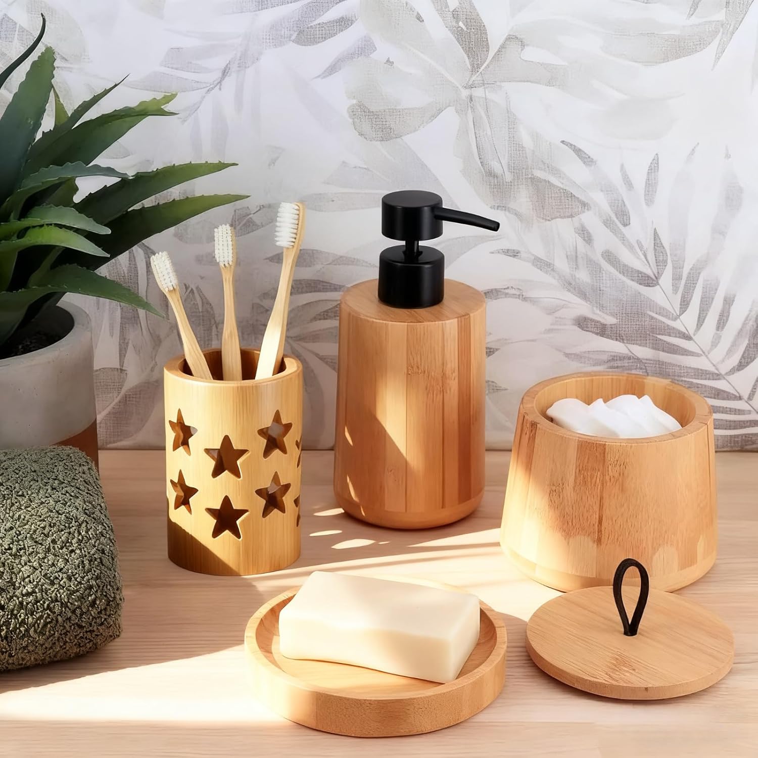Eco-Friendly Bamboo Toothbrush Holders with Drainage-Toothbrush and Toothpaste Holder-Wood Toothbrush Holder for Bathrooms Well-Vented Bamboo Toothbrush Holder Pen Holder Makeup Brush Holder