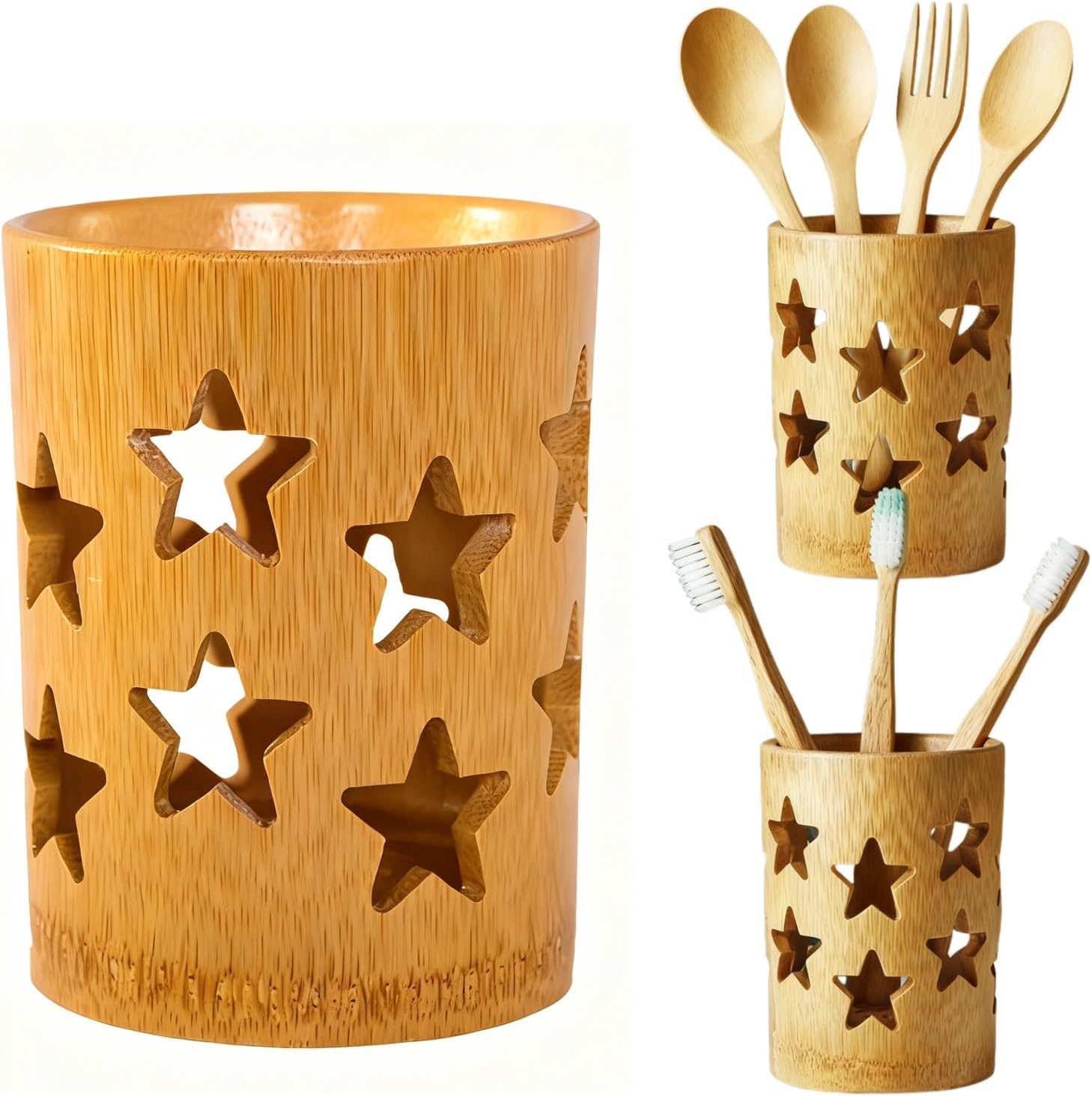 Eco-Friendly Bamboo Toothbrush Holders with Drainage-Toothbrush and Toothpaste Holder-Wood Toothbrush Holder for Bathrooms Well-Vented Bamboo Toothbrush Holder Pen Holder Makeup Brush Holder