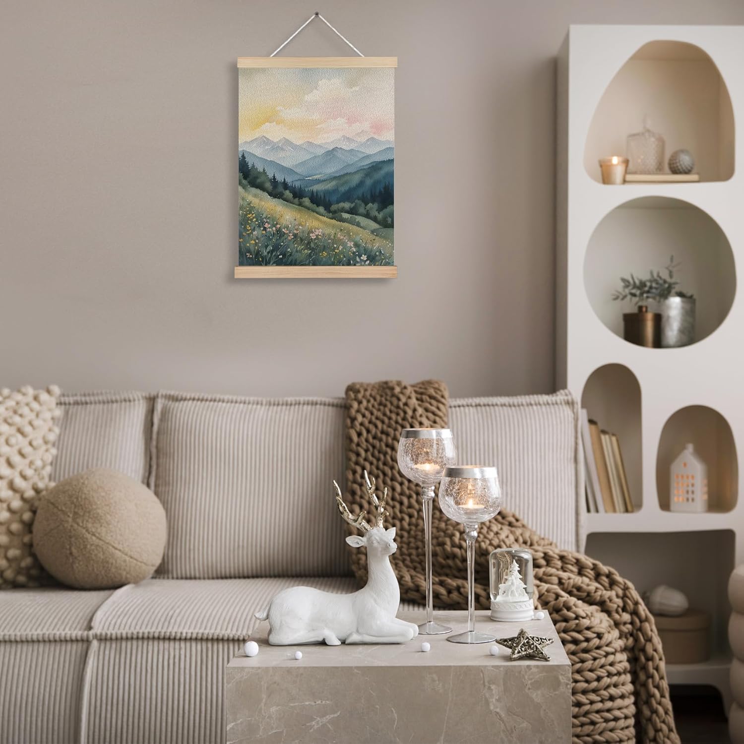 FITIE Abstract Wildflower Green Mountain Scenic Canvas Wall Art Poster, Nature Room Decor, Green Nature Forest Mountain Landscape Wall Decor Prints for Home Bedroom Living Room, 12x16 Inches