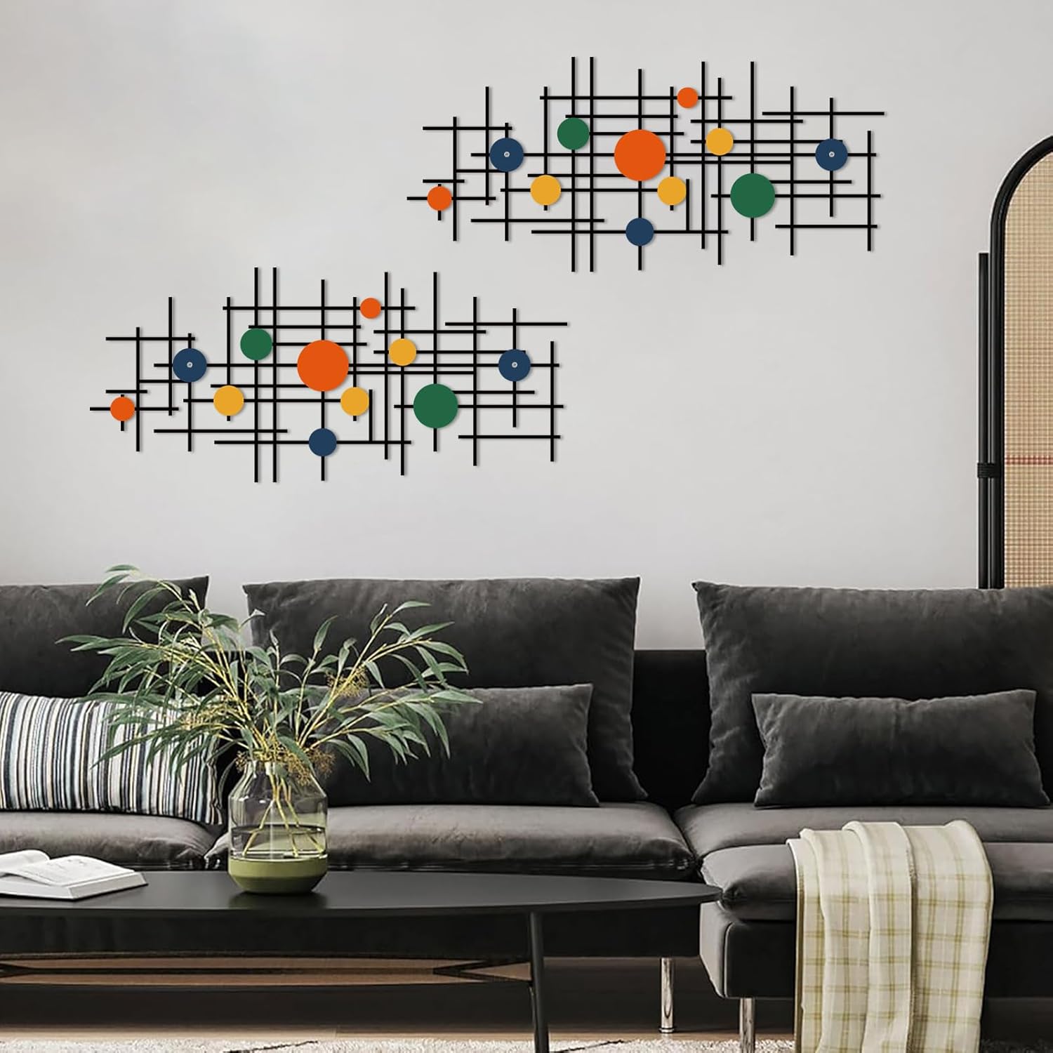 ruelen Set of 2 Minimalist Geometric Wall Decor - Modern Metal Wall Art for Living Room, Bedroom & Office – Abstract 2D Design in Bright Colorful Style