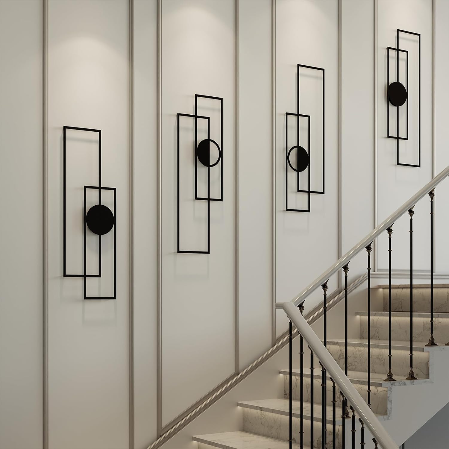 Abstract Black Metal Wall Art for Living Room, 4 Pack Large Wall Sculptures Minimalist Modern 3D Textured Geometric Metal Wall Decor for Bedroom Bathroom Kitchen Study