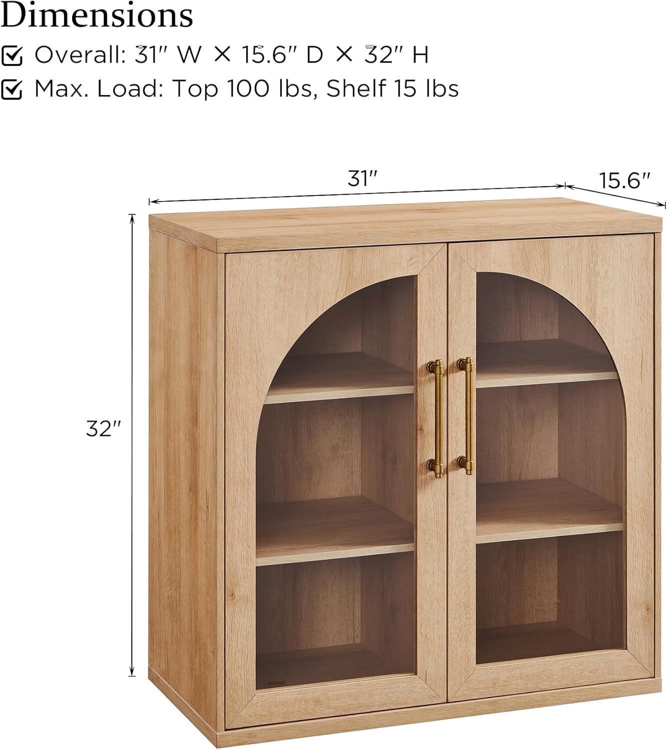 ACCOHOHO Glass Arched Door Sideboard Buffet Cabinet Set of 2, Accent Cabinet with Adjustable Shelf, Wood Modular Credenza Storage Cabinet for Dining Room, Living Room, Entryway, Natural Oak