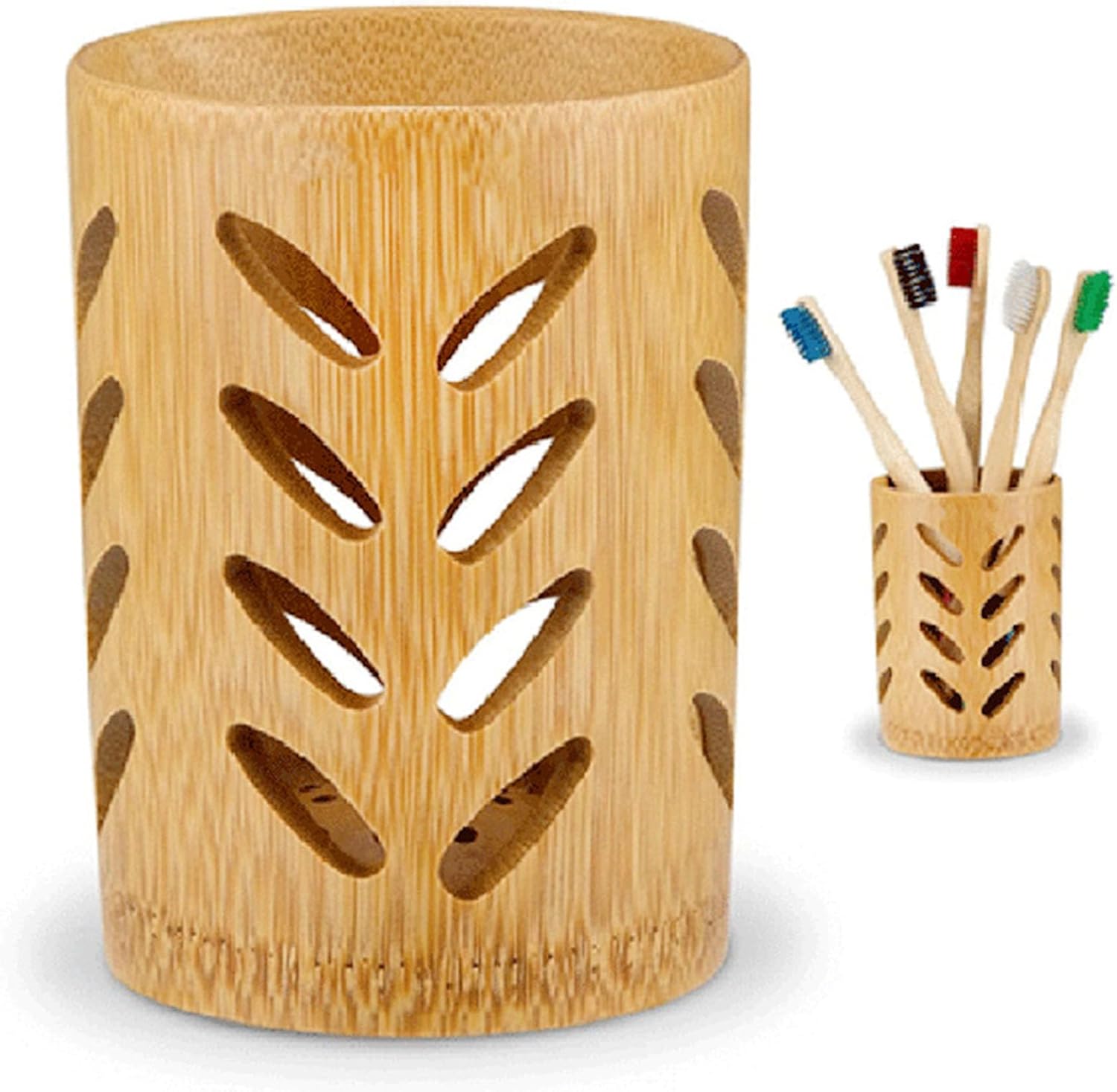 1 PC Leaf Shape Toothbrush Holder Bathroom Wooden Toothbrush Holder Bathroom Toothbrush Accessories Pen Holder Toothbrush Pencil Makeup Brush Storage Holder(Bamboo)