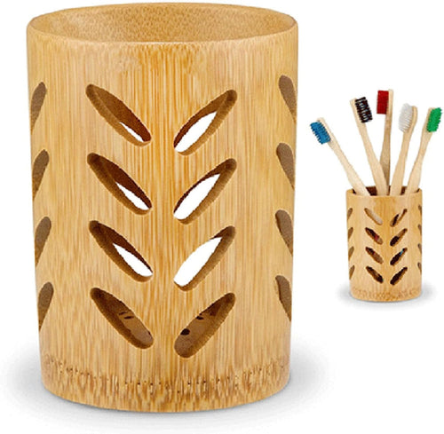 1 PC Leaf Shape Toothbrush Holder Bathroom Wooden Toothbrush Holder Bathroom Toothbrush Accessories Pen Holder Toothbrush Pencil Makeup Brush Storage Holder(Bamboo)