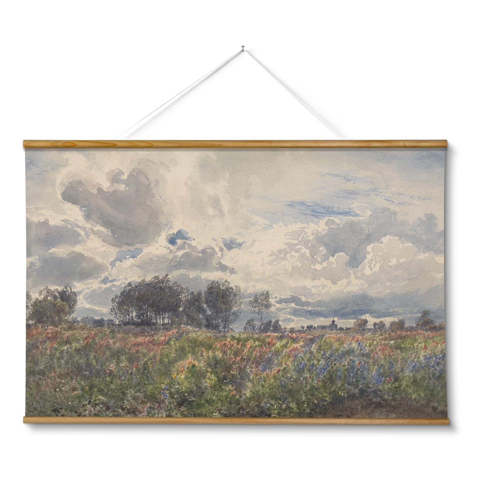 ARPEOTCY Extra Large Vintage Framed Wall Art, 36x54 Inch Farmhouse Retro Meadow Landscape Hanging Framed Canvas Wall Art, Large Rustic Home Decor for Living Room Office Bedroom Above of Bed