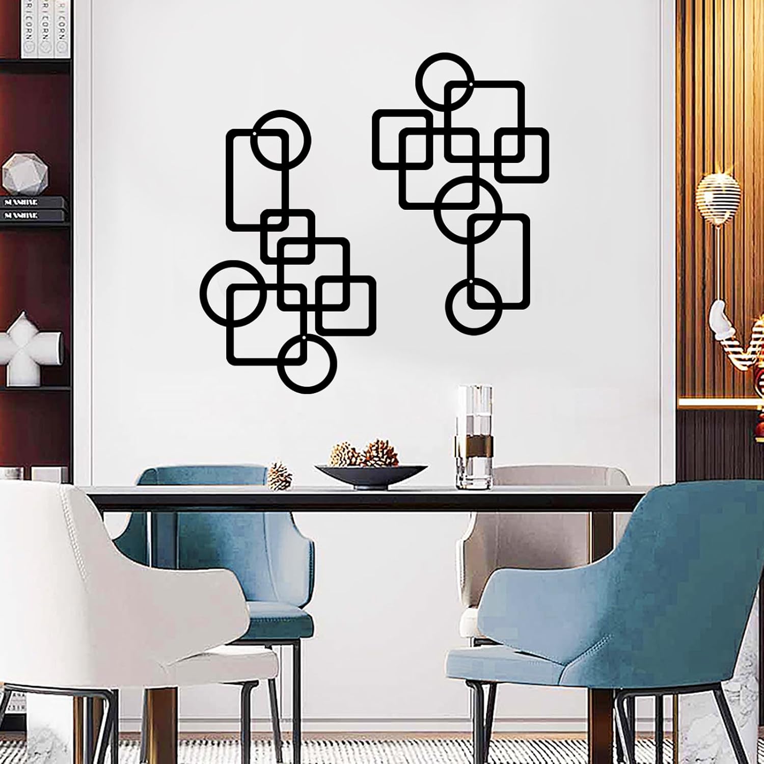 YIYA 2 PCS Black Abstract Metal Wall Art Decoration Minimalist Decor 3D Textured Square Logo Metal Wall Sculpture，for Living Room Bedroom Bathroom Study Room