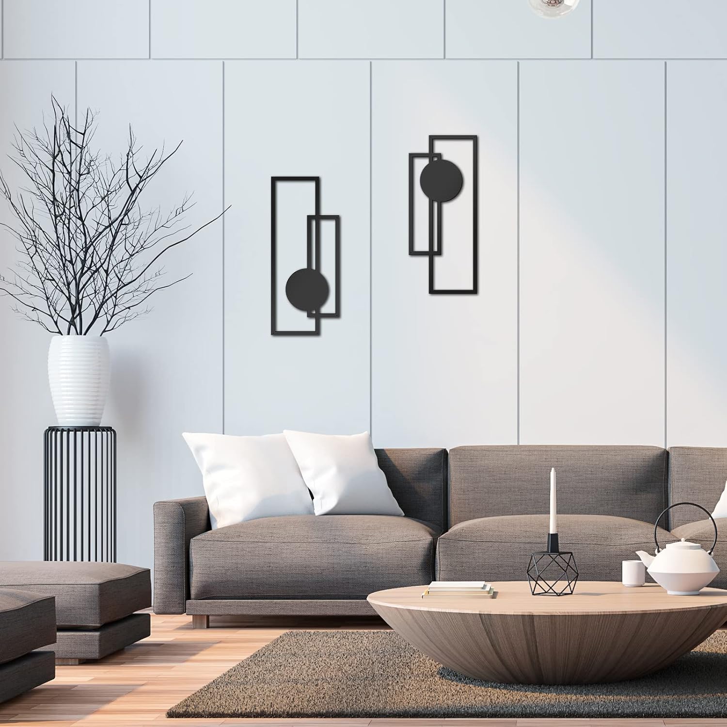 Peryiter 2 Pcs Small Metal Abstract Wall Art, 15.7 Metal Minimalist Wall Decor Single Line Art Vertical Hanging Sculptures Geometric Modern Hanging for Living Room Bathroom(Rectangular)