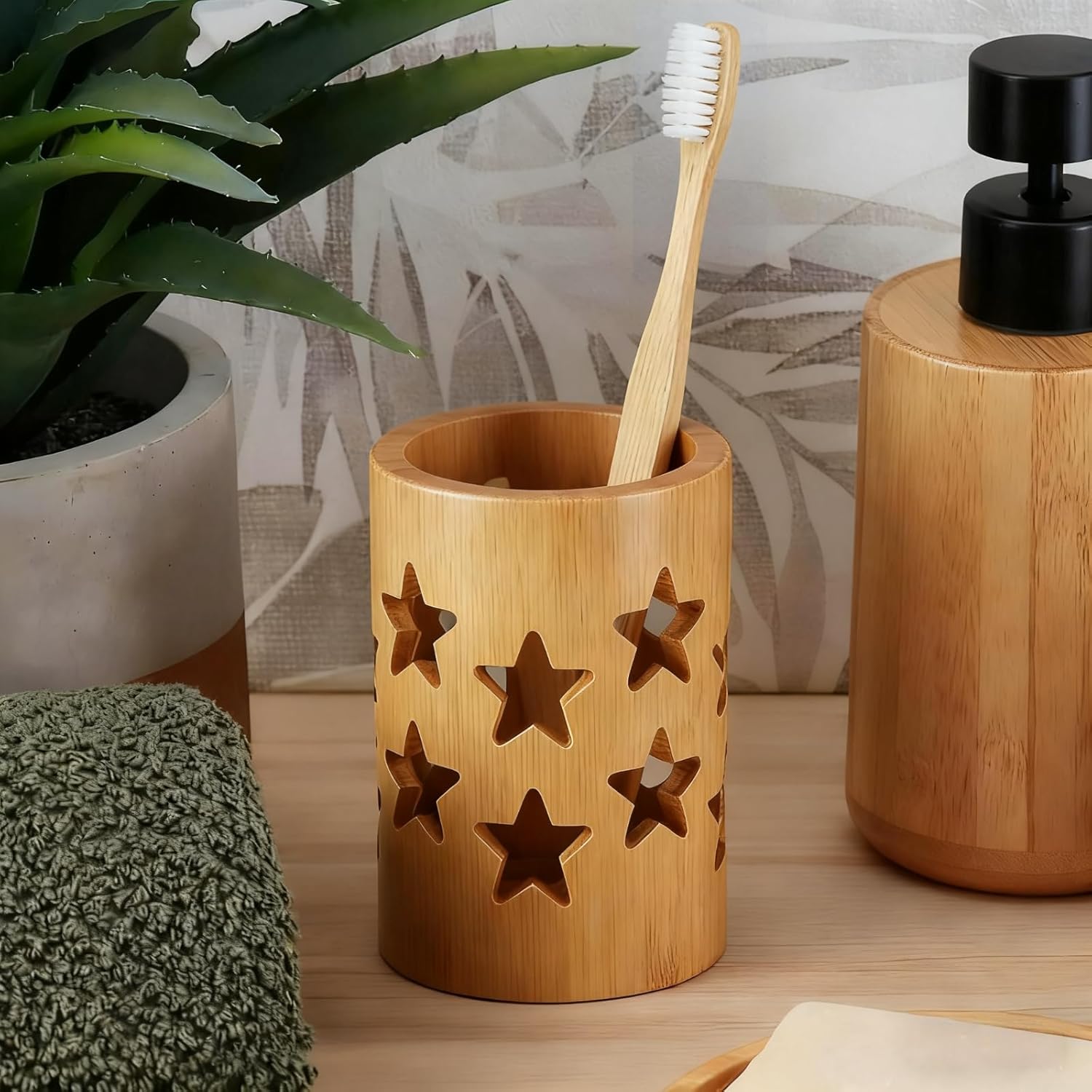 Eco-Friendly Bamboo Toothbrush Holders with Drainage-Toothbrush and Toothpaste Holder-Wood Toothbrush Holder for Bathrooms Well-Vented Bamboo Toothbrush Holder Pen Holder Makeup Brush Holder