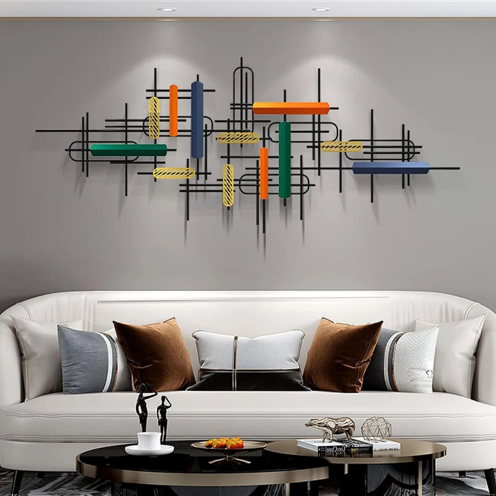 homary Large Metal Wall Art – 47.2" Modern 3D Abstract Geometric Overlapping Design, Iron Wall Decor for Living Room, Dining Room, Office