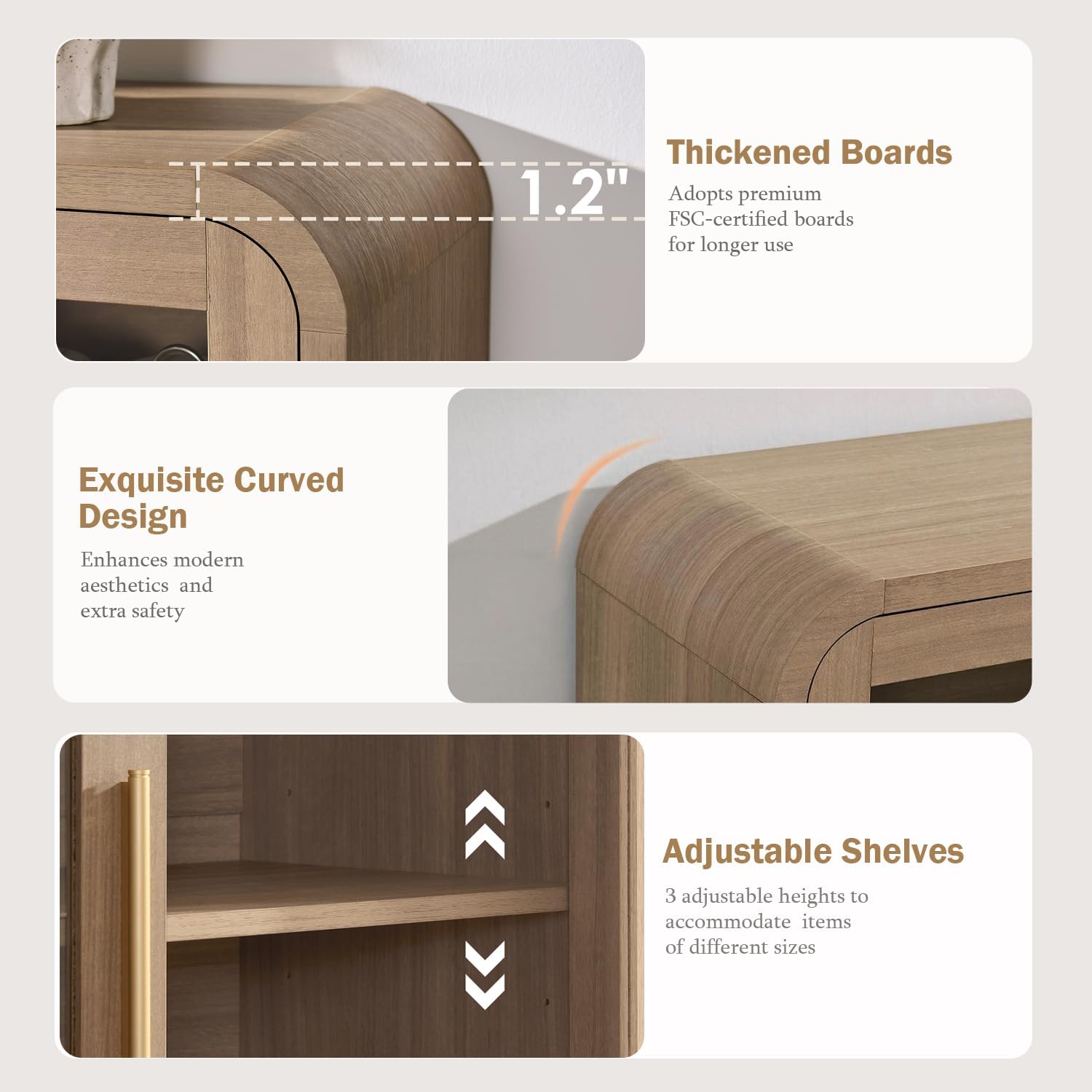 59" Sideboard Buffet Cabinet with Storage, Sideboard Cabinet with Adjustable Shelves & 4 Glass Doors,Coffee Bar Console Table for Kitchen, Living Room, Entryway (Natural Oak)