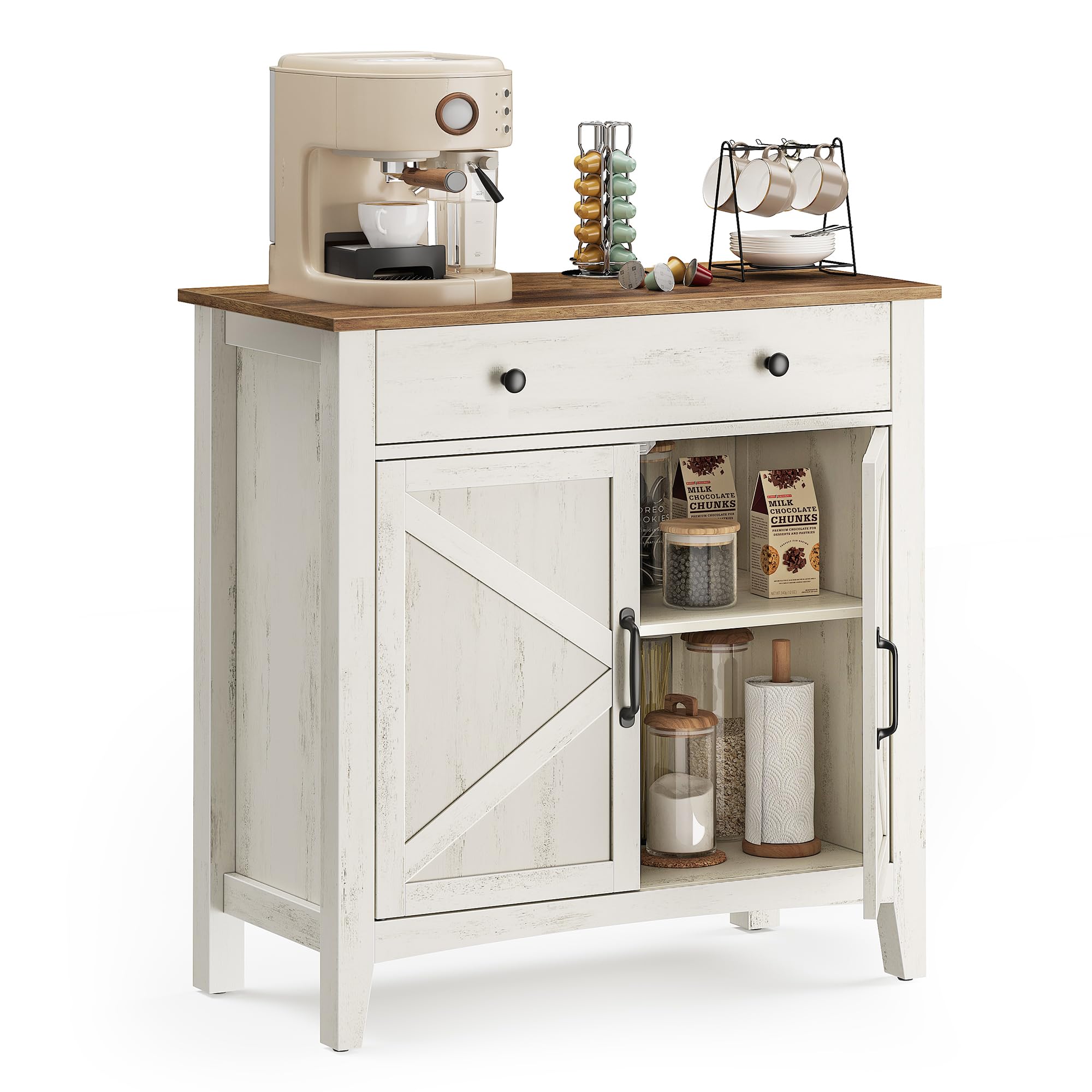 VASAGLE LIRY Collection - Storage Cabinet, Buffet Cabinet, Sideboard, Credenza, with Adjustable Shelves, for Living Room, Entryway, Rustic White and Honey Brown ULSC381W01