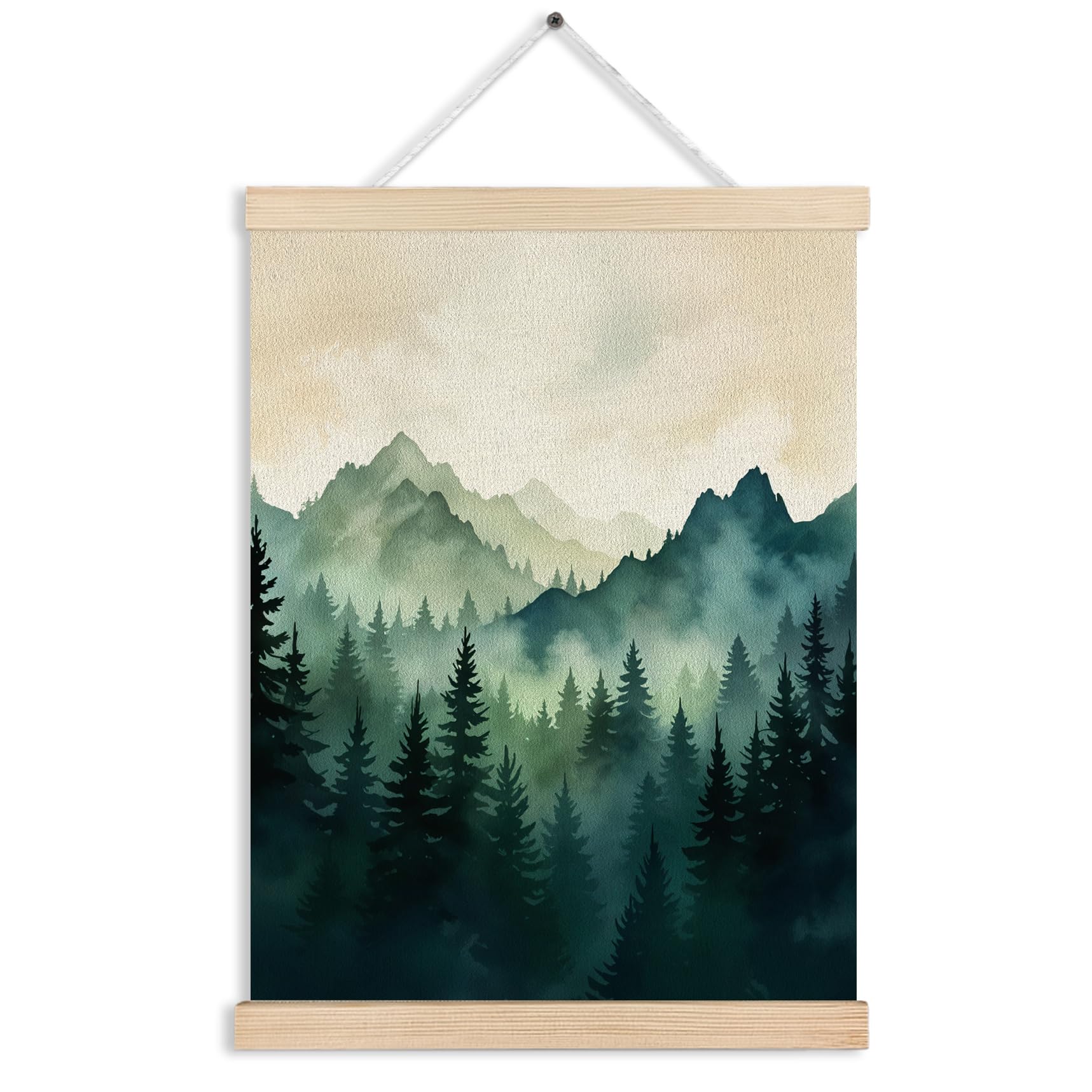 FITIE Abstract Wildflower Green Mountain Scenic Canvas Wall Art Poster, Nature Room Decor, Green Nature Forest Mountain Landscape Wall Decor Prints for Home Bedroom Living Room, 12x16 Inches