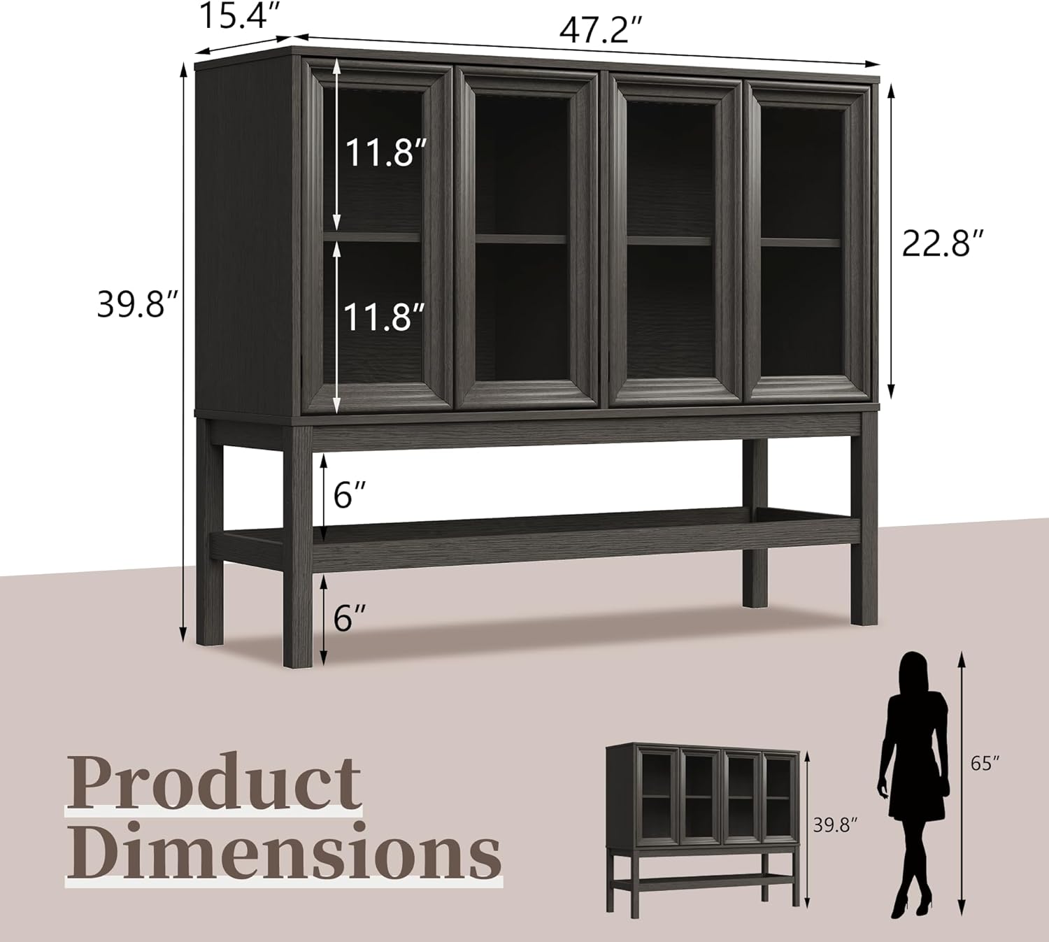 Sideboard Buffet Cabinet with Storage, Large Kitchen Coffee Wine Bar Cabinet with Glass Press-to-Open Doors, Wood Mid Century Modern Side Board Table for Dining Room, Living Room