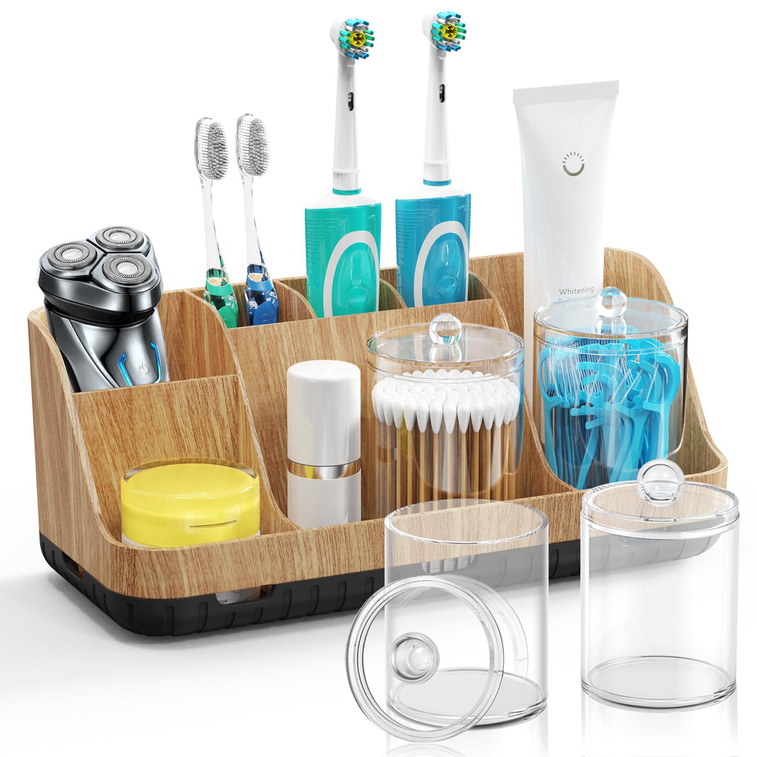 GFWARE Bathroom Organizers and Storage - Detachable 7 Slots Kids Electric Toothbrush and Toothpaste Holde Drainage for Bathroom Accessories Organization Counter Vanity Storage