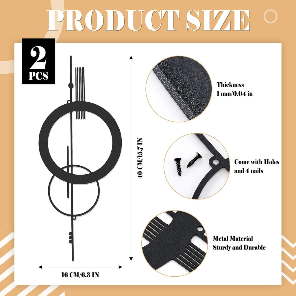 Peryiter 2 Pcs Small Metal Abstract Wall Art 15.7 Inch Black Metal Geometry Wall Decor Minimalist Single Line Art Vertical Sculptures Geometric Modern Hanging for Living Room Bathroom