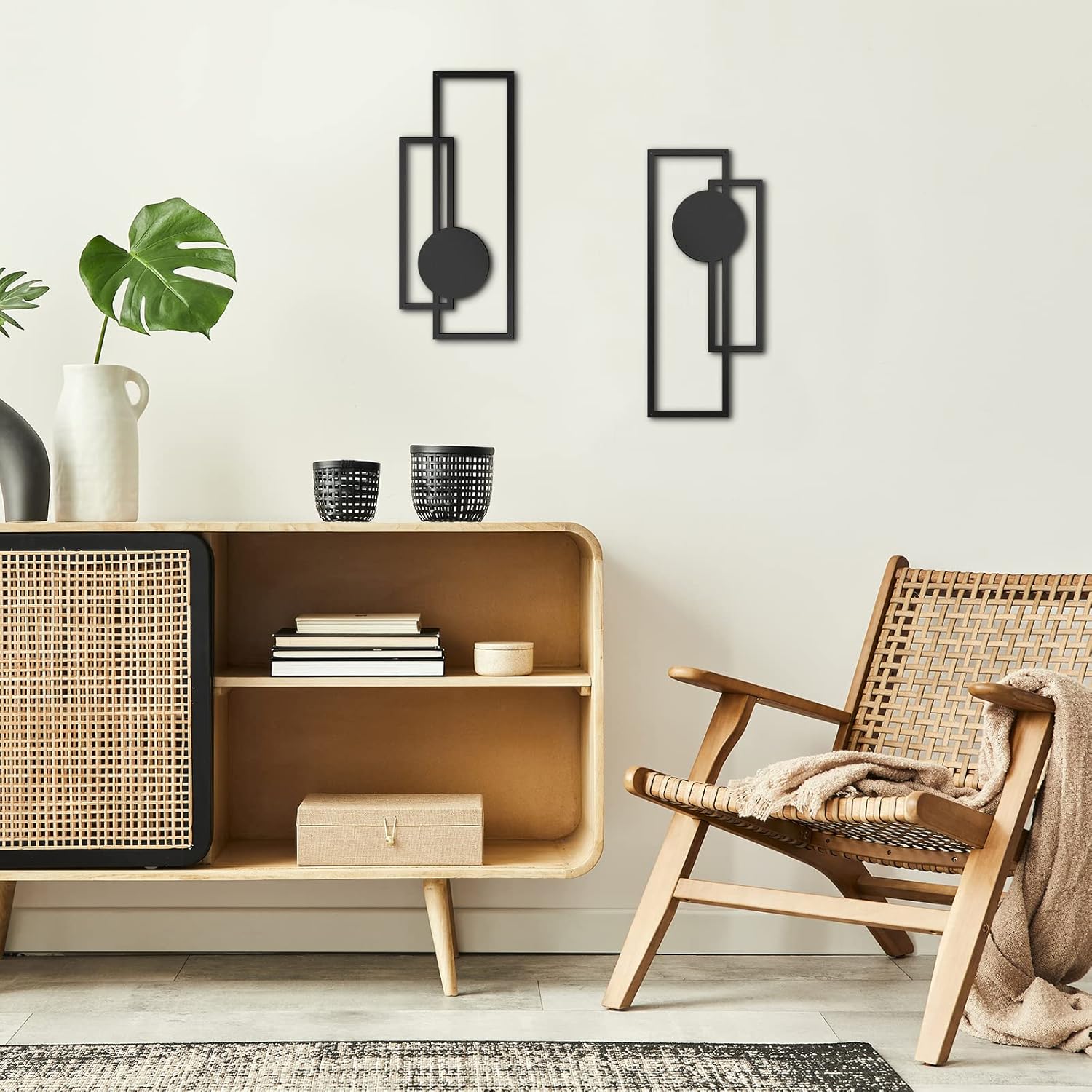 Peryiter 2 Pcs Small Metal Abstract Wall Art, 15.7 Metal Minimalist Wall Decor Single Line Art Vertical Hanging Sculptures Geometric Modern Hanging for Living Room Bathroom(Rectangular)