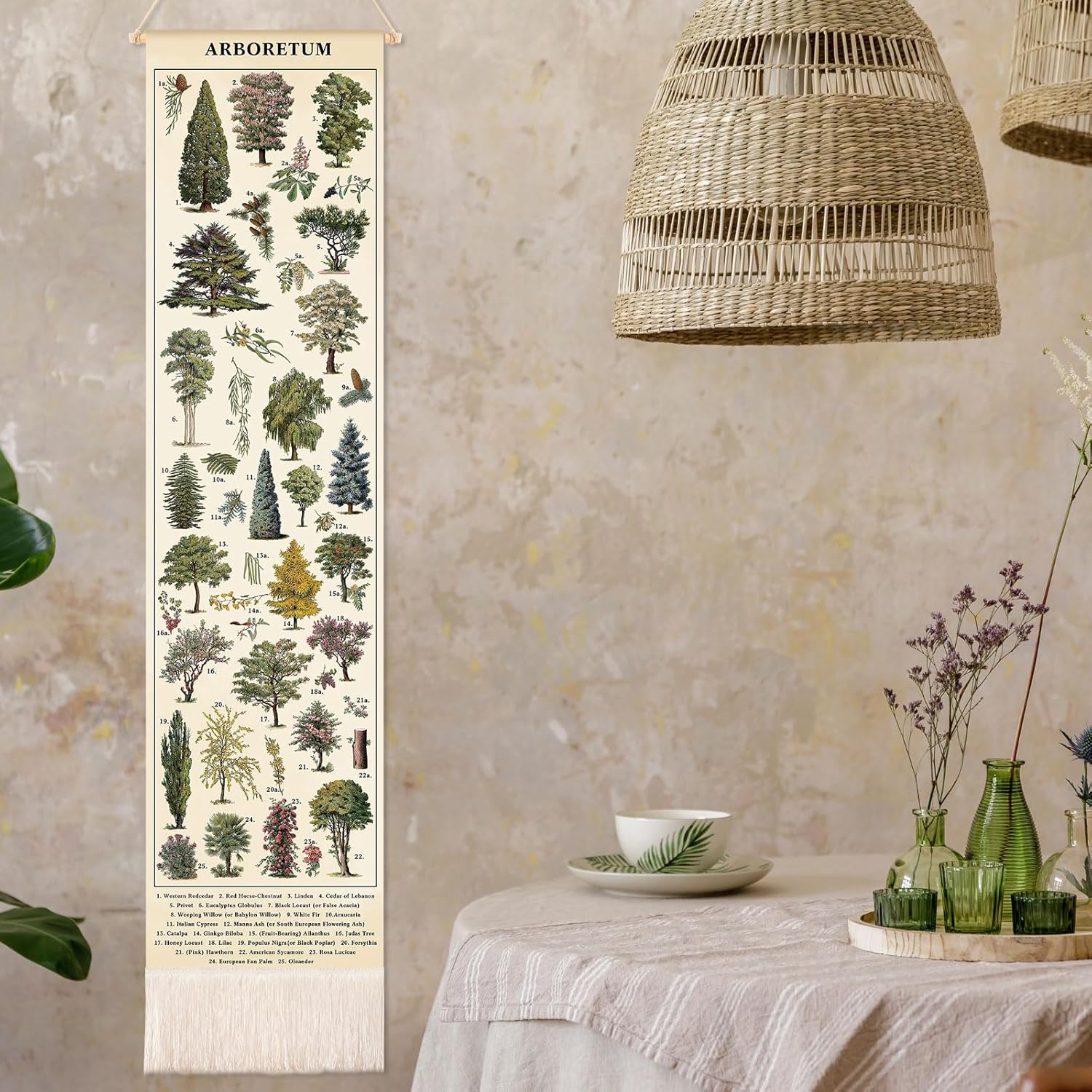 Feifeiya Vintage Plants Vertical Tapestry Wall Hanging Long Narrow Wall Art Fabric Earthy Art Hanging Reference Illustrative Botanical Tassel Tapestry for Plant Lovers