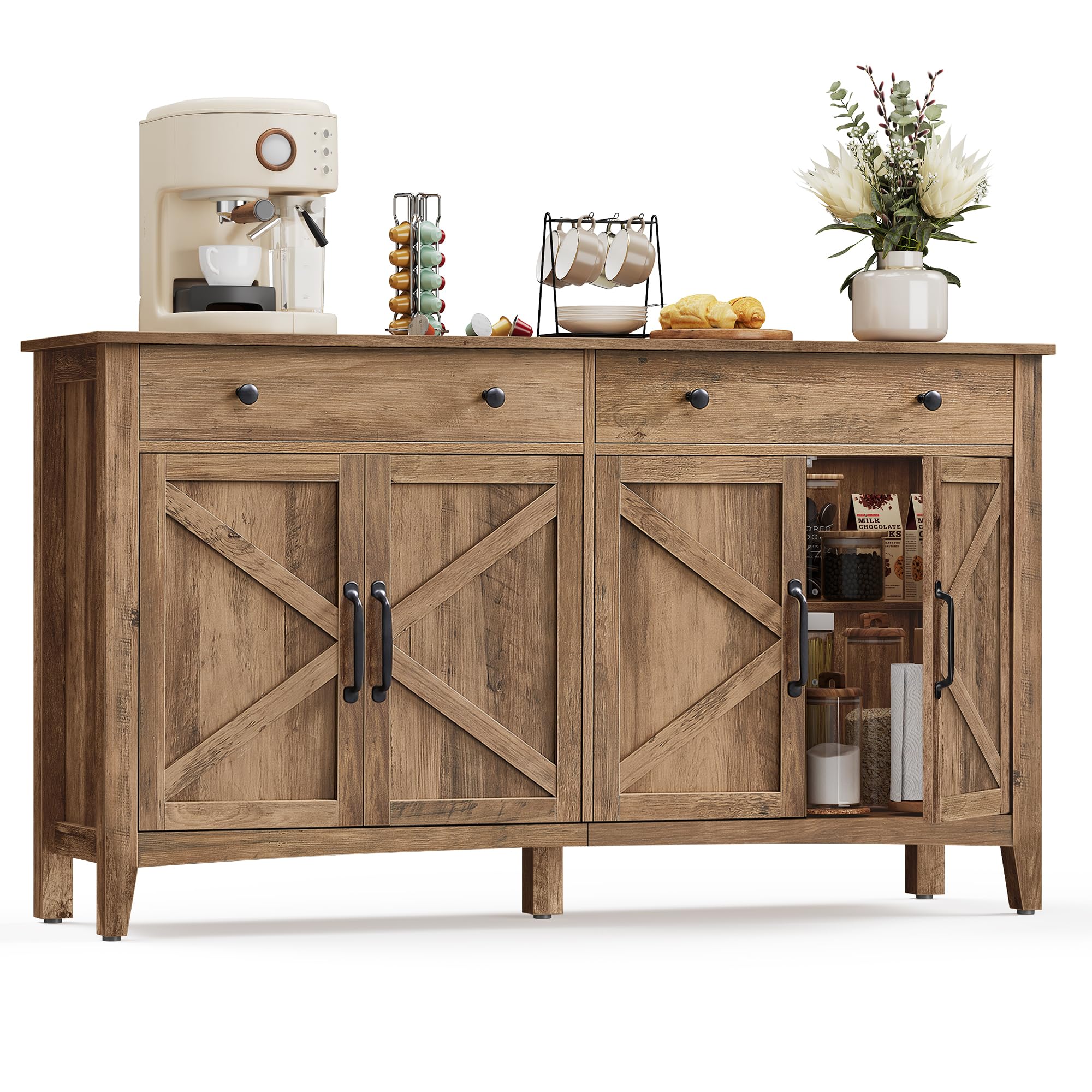 VASAGLE LIRY Collection - Storage Cabinet, Buffet Cabinet, Sideboard, Credenza, with Adjustable Shelves, for Living Room, Entryway, Rustic White and Honey Brown ULSC381W01