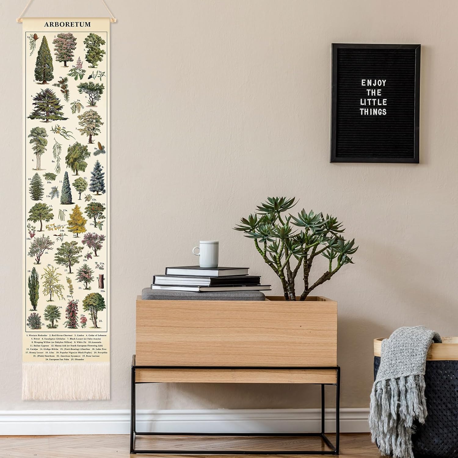 Feifeiya Vintage Plants Vertical Tapestry Wall Hanging Long Narrow Wall Art Fabric Earthy Art Hanging Reference Illustrative Botanical Tassel Tapestry for Plant Lovers