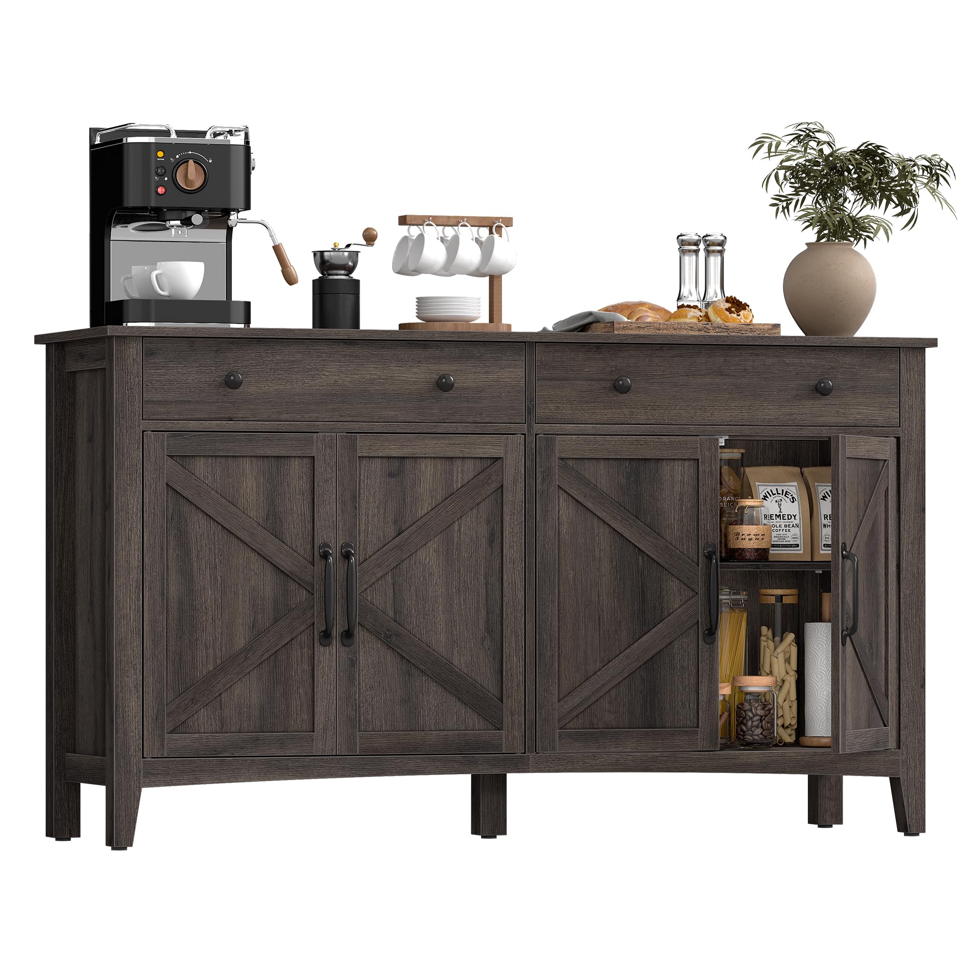VASAGLE LIRY Collection - Storage Cabinet, Buffet Cabinet, Sideboard, Credenza, with Adjustable Shelves, for Living Room, Entryway, Rustic White and Honey Brown ULSC381W01