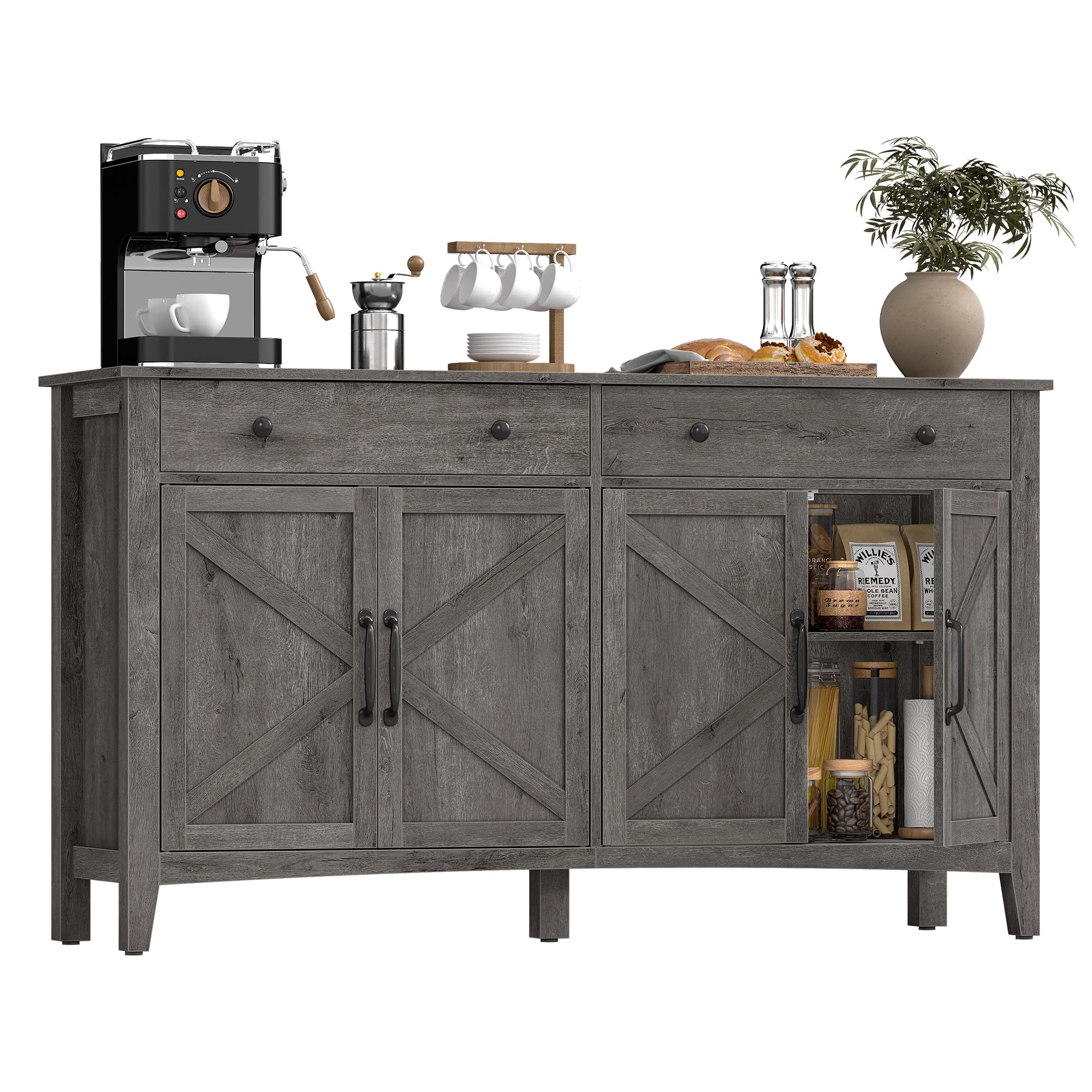 VASAGLE LIRY Collection - Storage Cabinet, Buffet Cabinet, Sideboard, Credenza, with Adjustable Shelves, for Living Room, Entryway, Rustic White and Honey Brown ULSC381W01