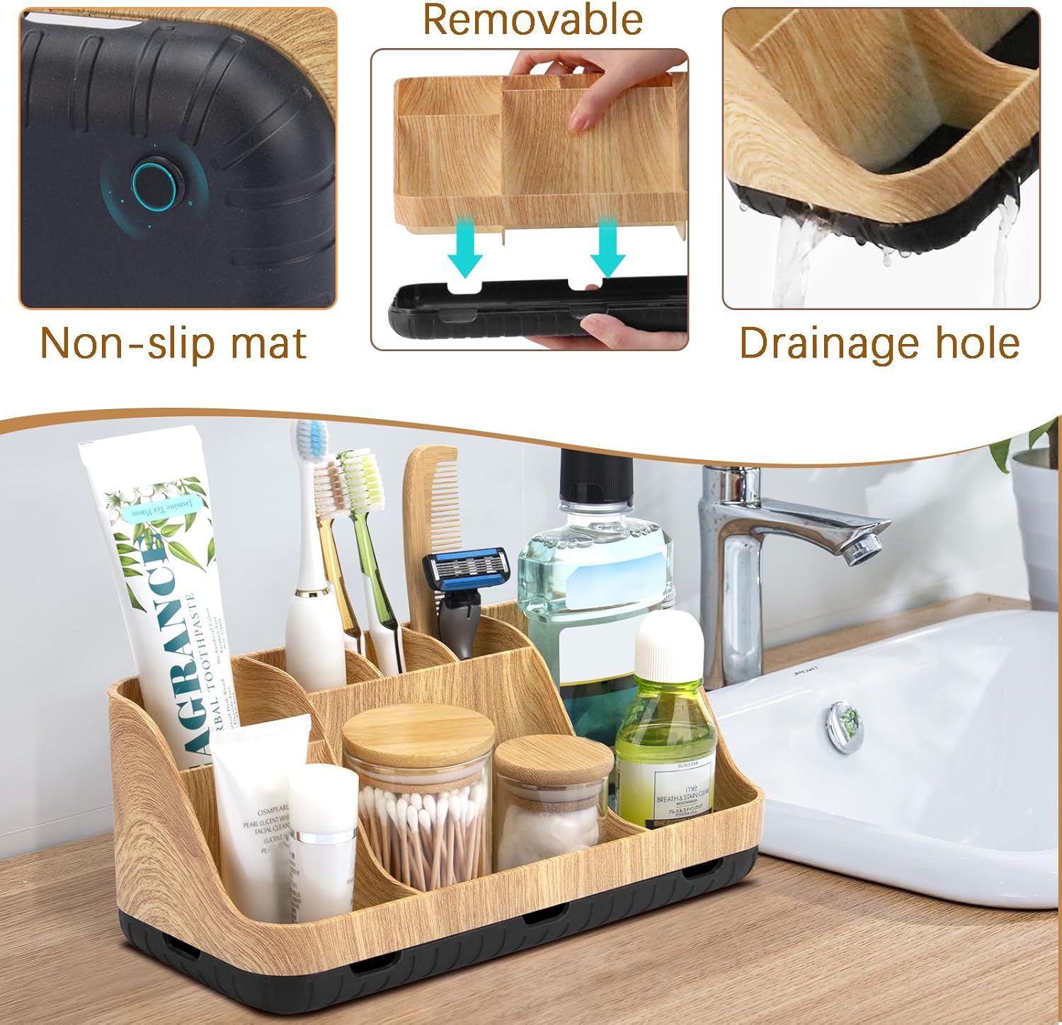 GFWARE Bathroom Organizers and Storage - Detachable 7 Slots Kids Electric Toothbrush and Toothpaste Holde Drainage for Bathroom Accessories Organization Counter Vanity Storage