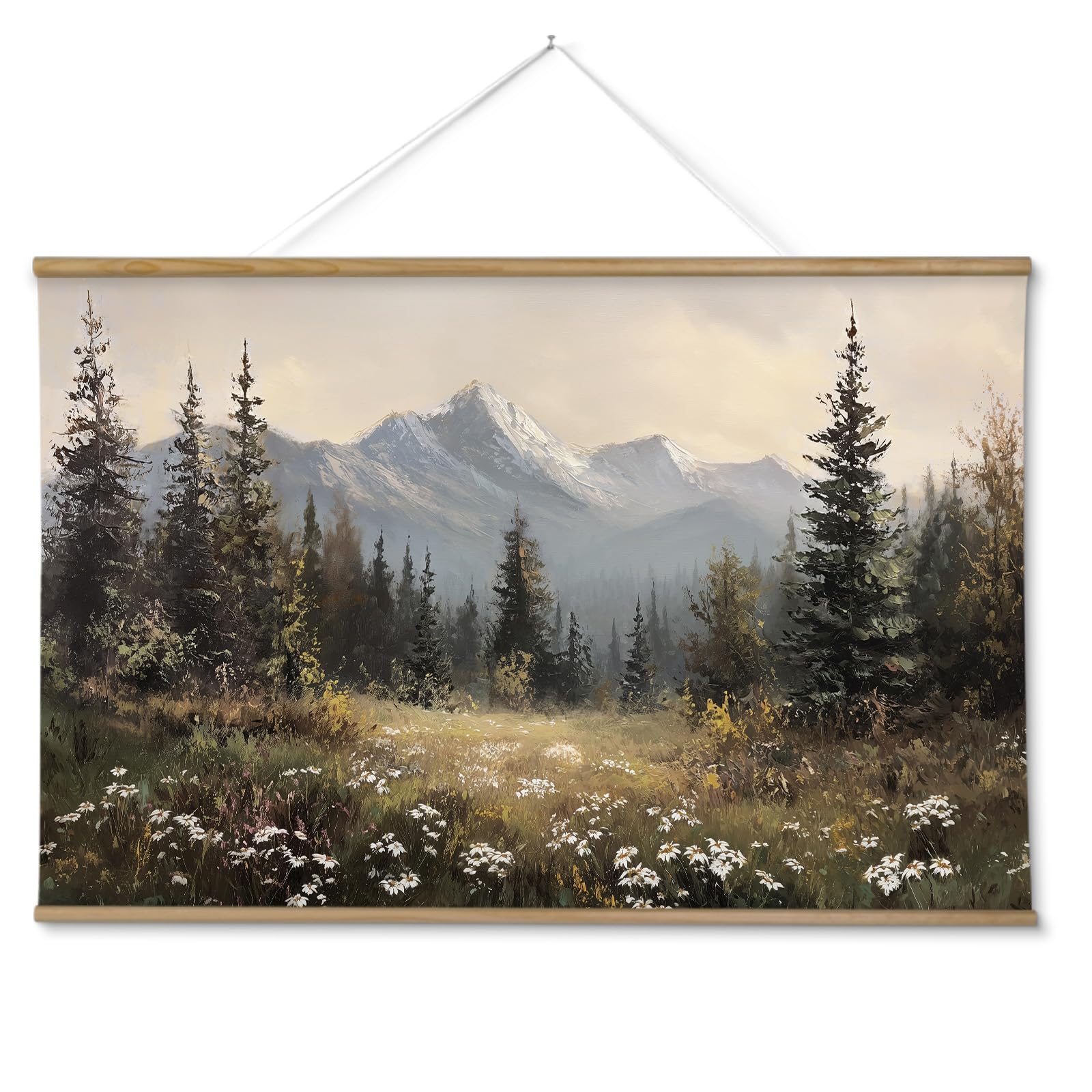 ARPEOTCY Extra Large Vintage Framed Wall Art, 36x54 Inch Farmhouse Retro Meadow Landscape Hanging Framed Canvas Wall Art, Large Rustic Home Decor for Living Room Office Bedroom Above of Bed