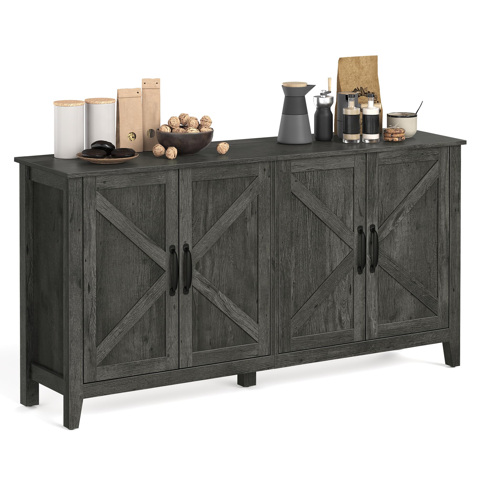VASAGLE LIRY Collection - Storage Cabinet, Buffet Cabinet, Sideboard, Credenza, with Adjustable Shelves, for Living Room, Entryway, Rustic White and Honey Brown ULSC381W01