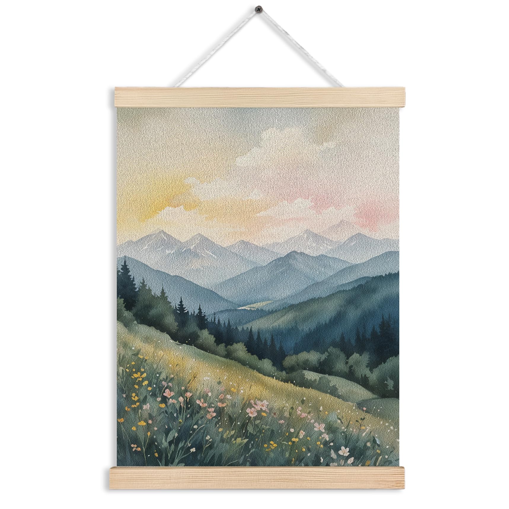 FITIE Abstract Wildflower Green Mountain Scenic Canvas Wall Art Poster, Nature Room Decor, Green Nature Forest Mountain Landscape Wall Decor Prints for Home Bedroom Living Room, 12x16 Inches