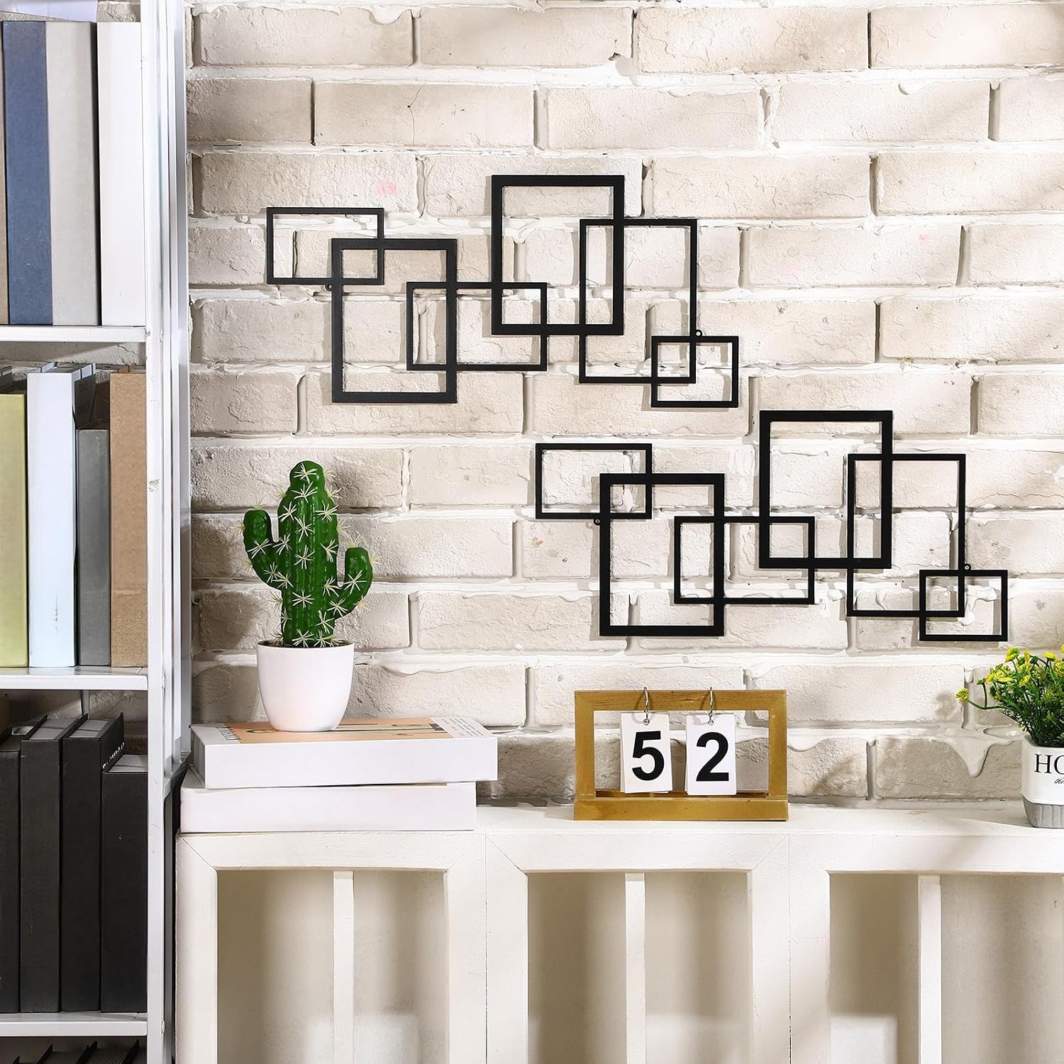 Geetery 2 Pcs Modern Geometric Metal Wall Art Minimalist Vertical Sculptures Wall Art Abstract Metal Decorations Wall Hanging Black Square Sign for Living Room Indoor Outdoor Bedroom Office