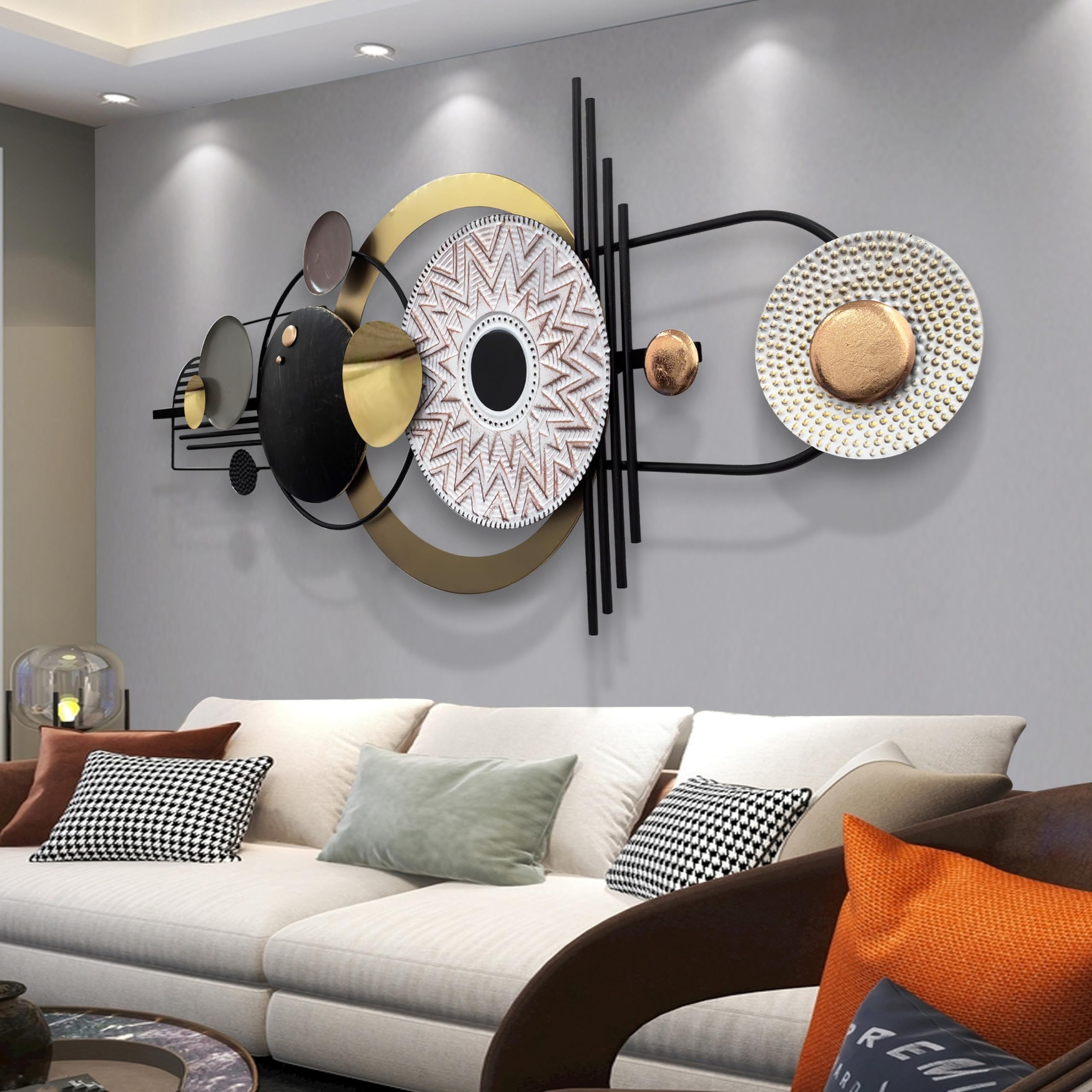 ERMOFAV Wall Decor,Modern Creative Metal Geometric Circular Decor Wall Art, 59x24 In Large 3D Textured Metal Wall Sculptures, Living Room Bedroom Den Aesthetic Wall Art Decor