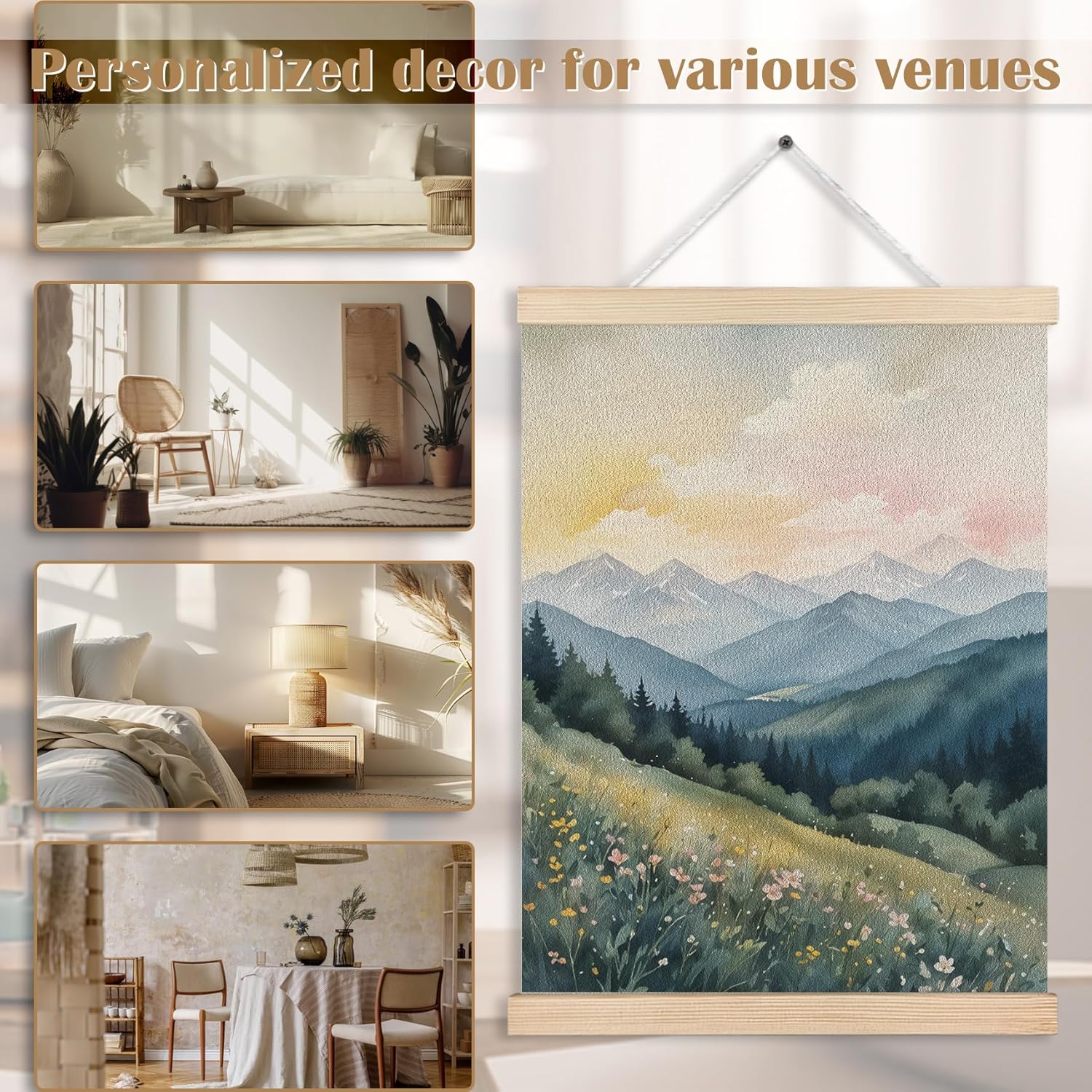 FITIE Abstract Wildflower Green Mountain Scenic Canvas Wall Art Poster, Nature Room Decor, Green Nature Forest Mountain Landscape Wall Decor Prints for Home Bedroom Living Room, 12x16 Inches