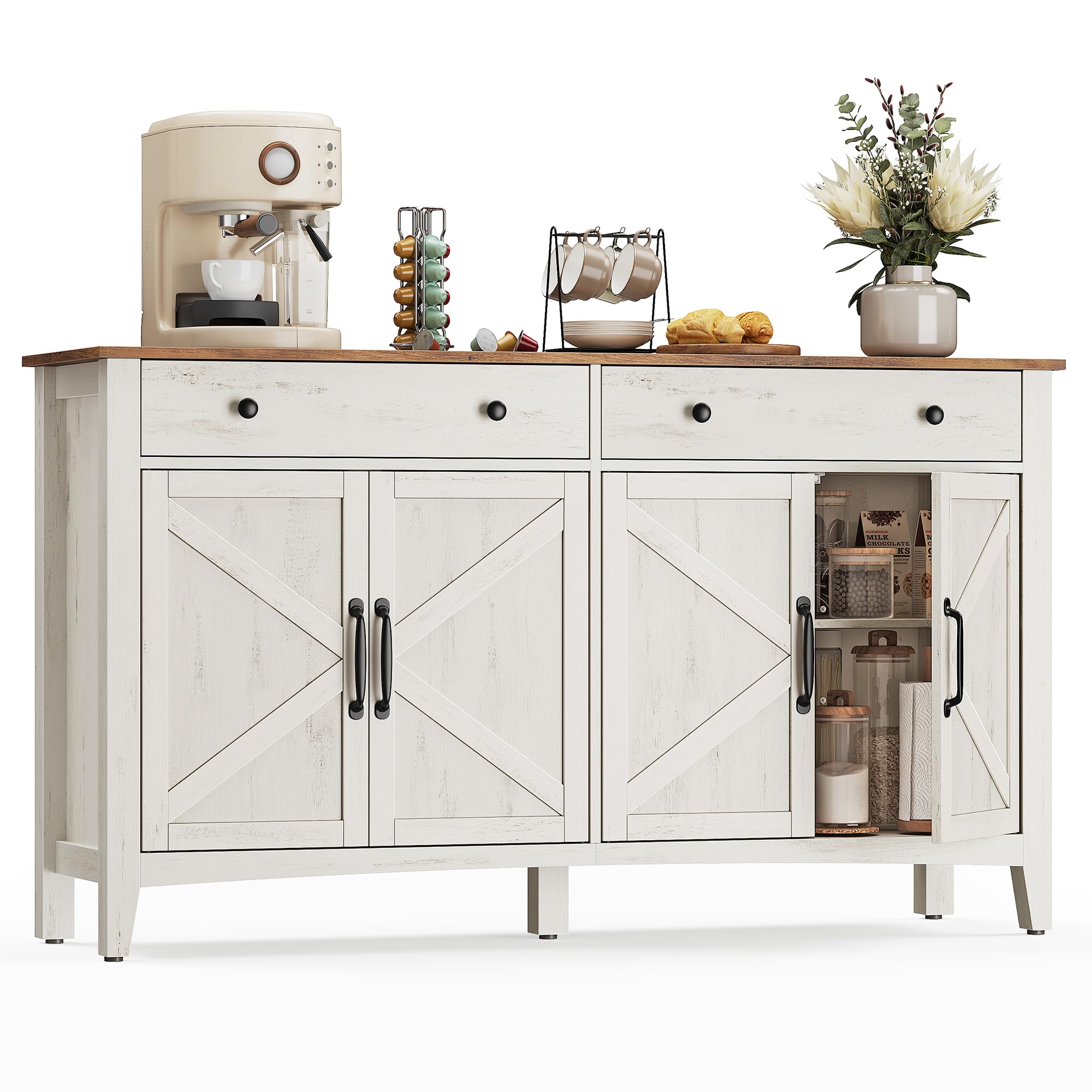 VASAGLE LIRY Collection - Storage Cabinet, Buffet Cabinet, Sideboard, Credenza, with Adjustable Shelves, for Living Room, Entryway, Rustic White and Honey Brown ULSC381W01