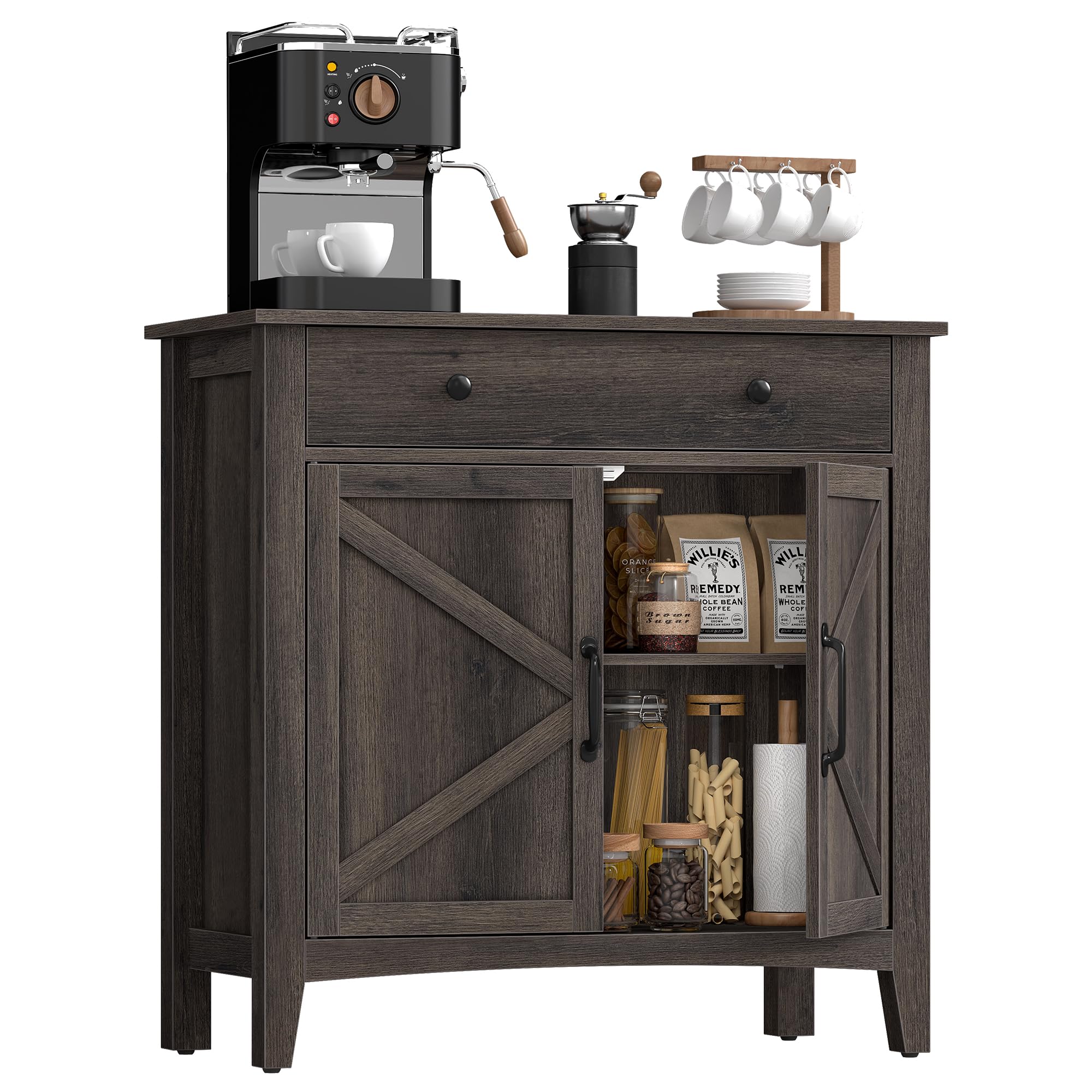 VASAGLE LIRY Collection - Storage Cabinet, Buffet Cabinet, Sideboard, Credenza, with Adjustable Shelves, for Living Room, Entryway, Rustic White and Honey Brown ULSC381W01