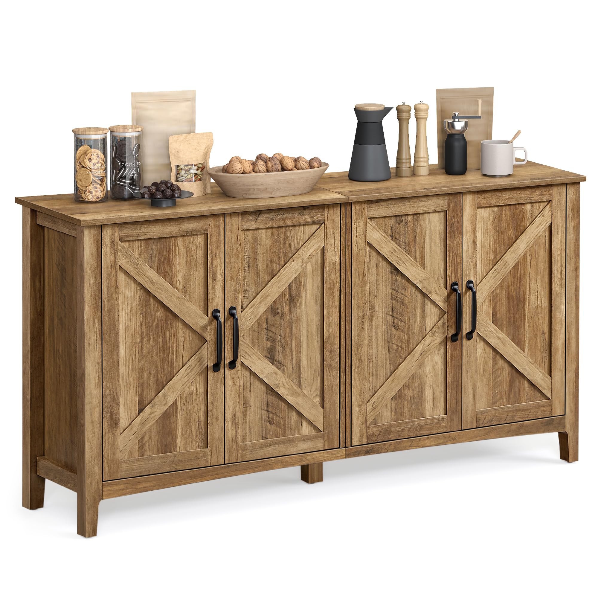 VASAGLE LIRY Collection - Storage Cabinet, Buffet Cabinet, Sideboard, Credenza, with Adjustable Shelves, for Living Room, Entryway, Rustic White and Honey Brown ULSC381W01