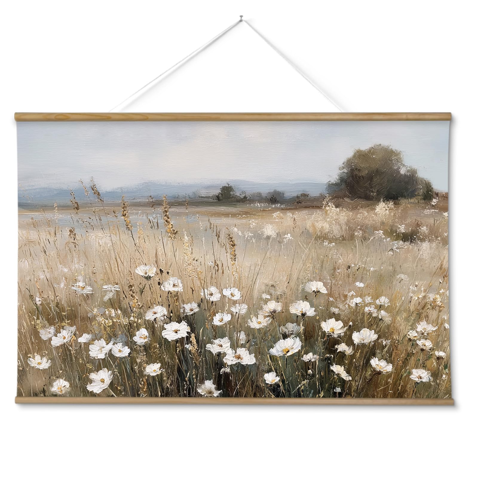 ARPEOTCY Extra Large Vintage Framed Wall Art, 36x54 Inch Farmhouse Retro Meadow Landscape Hanging Framed Canvas Wall Art, Large Rustic Home Decor for Living Room Office Bedroom Above of Bed