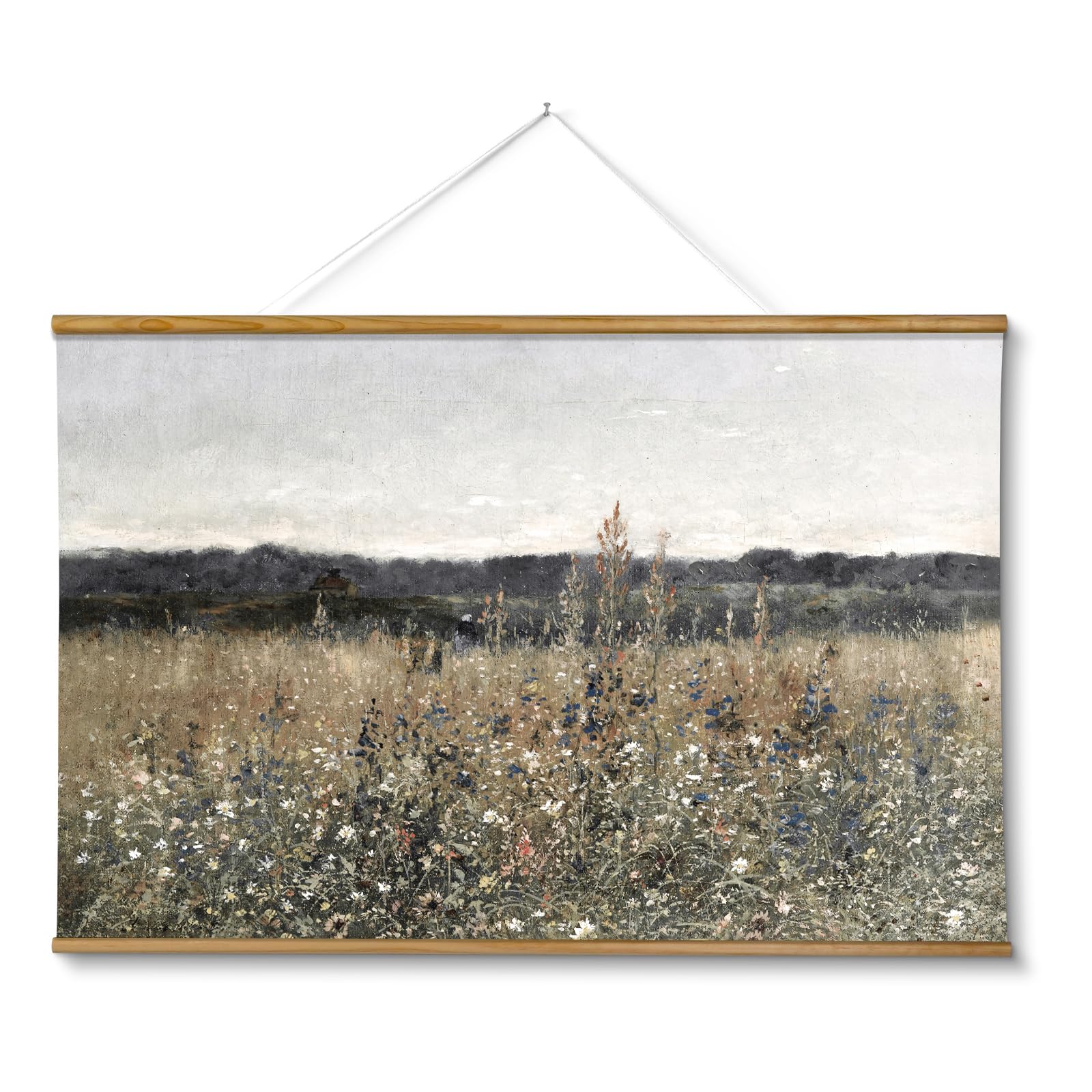 ARPEOTCY Extra Large Vintage Framed Wall Art, 36x54 Inch Farmhouse Retro Meadow Landscape Hanging Framed Canvas Wall Art, Large Rustic Home Decor for Living Room Office Bedroom Above of Bed