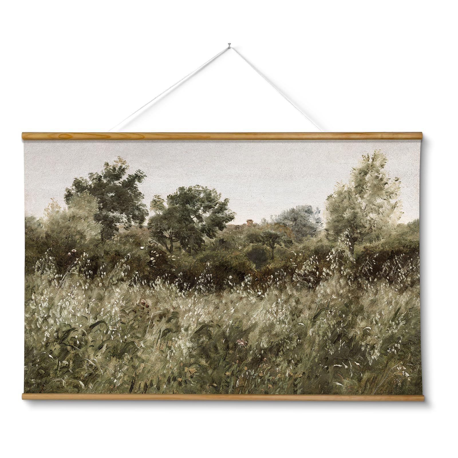 ARPEOTCY Extra Large Vintage Framed Wall Art, 36x54 Inch Farmhouse Retro Meadow Landscape Hanging Framed Canvas Wall Art, Large Rustic Home Decor for Living Room Office Bedroom Above of Bed