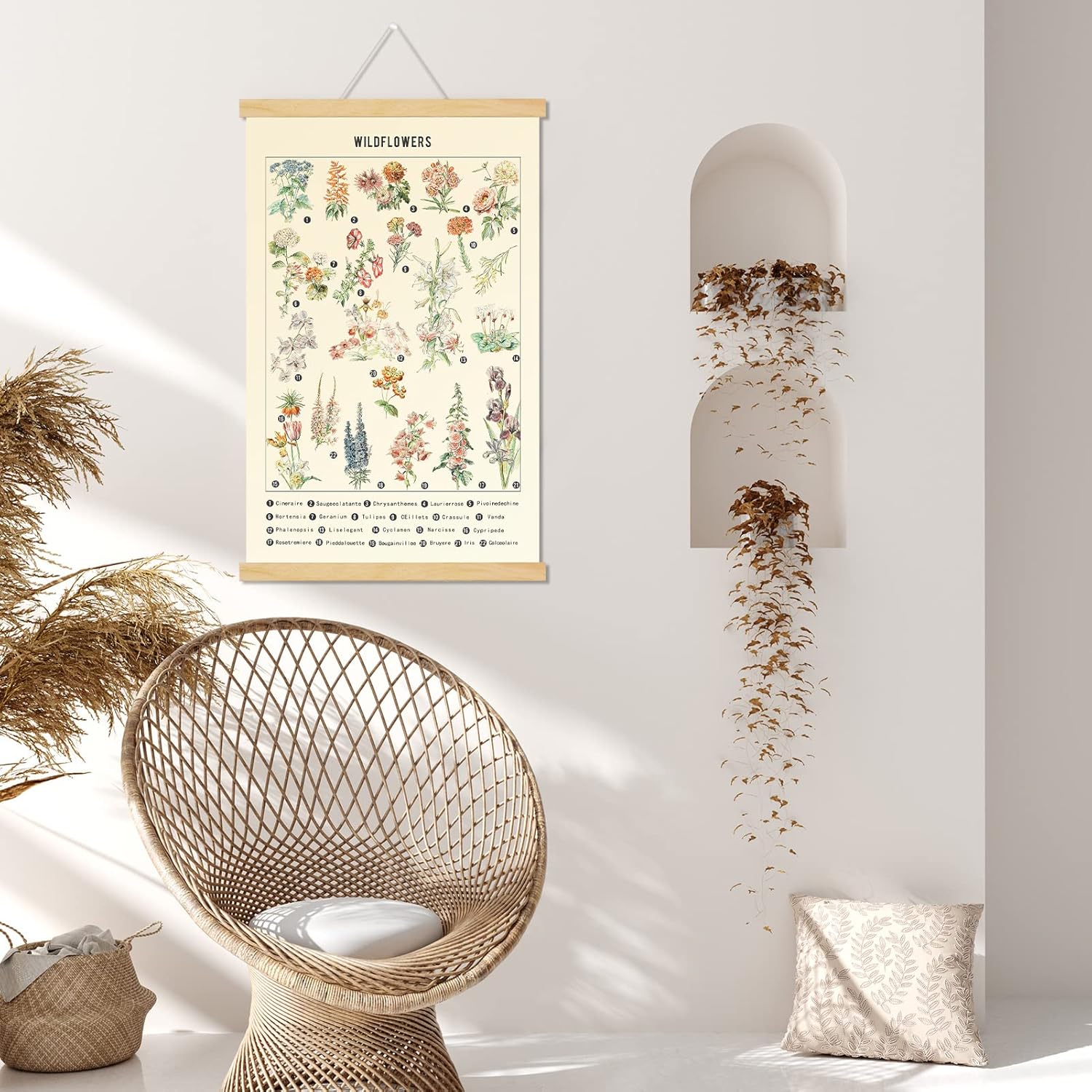 Chenkaiyang 2 Pcs Vintage Poster Hanging,Flowers Wall Hanging Botanical Rustic Retro Colorful Wall Art Prints Flower Chart Posterfor Living Room Bedroom Office Play Room Decor,12.7 X 21.6 Inch