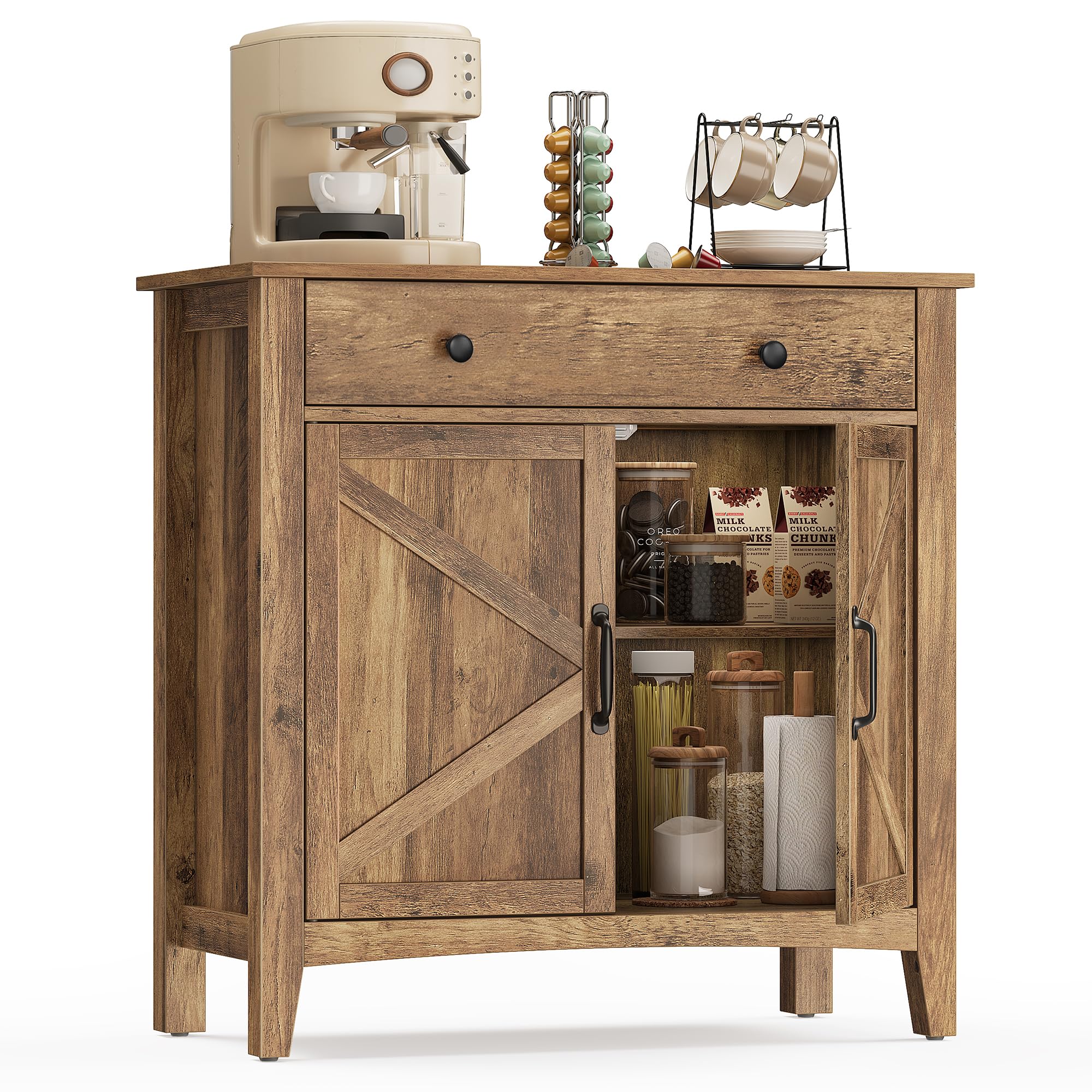 VASAGLE LIRY Collection - Storage Cabinet, Buffet Cabinet, Sideboard, Credenza, with Adjustable Shelves, for Living Room, Entryway, Rustic White and Honey Brown ULSC381W01